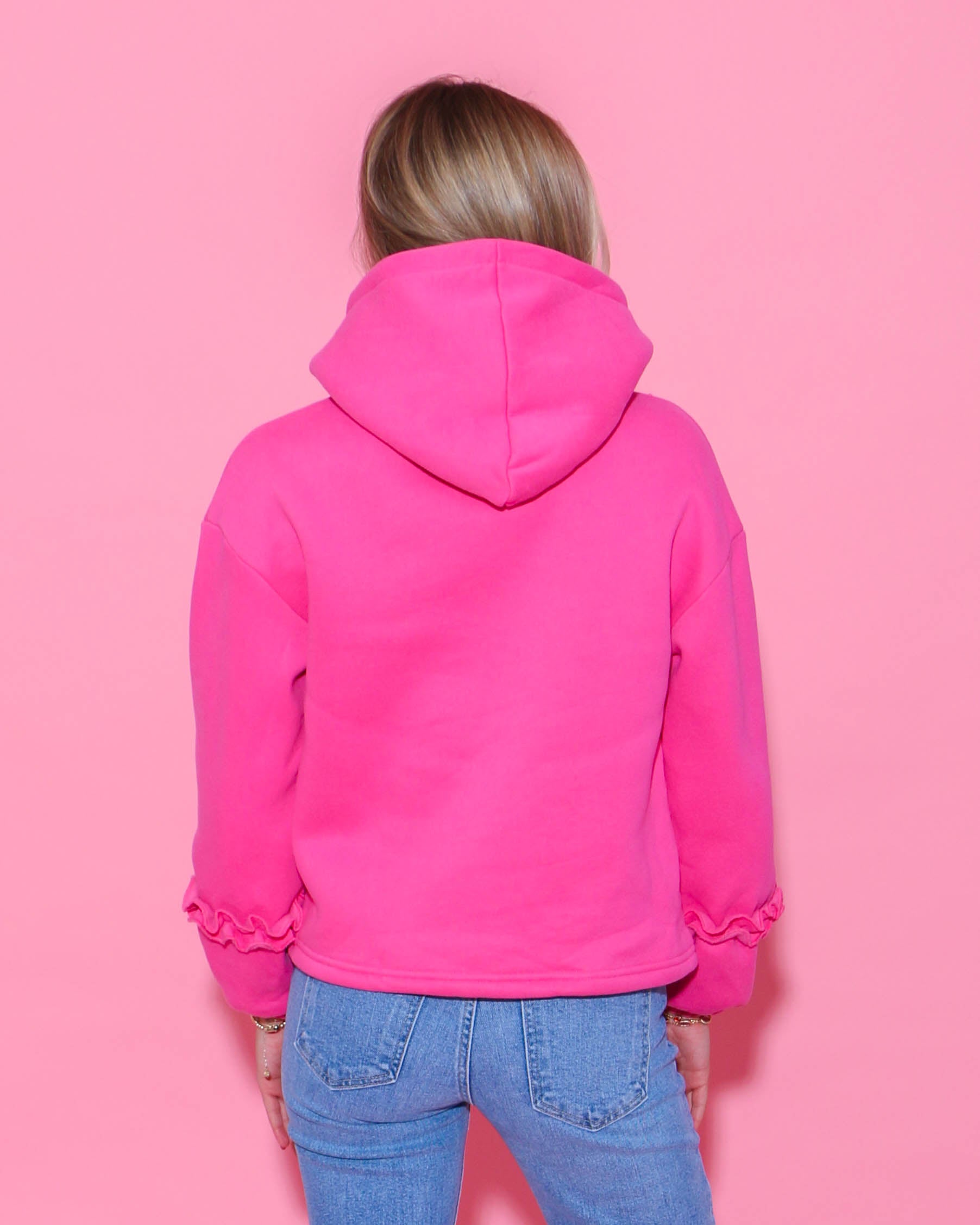 Hot Pink Hoodie With Ruffle Trim