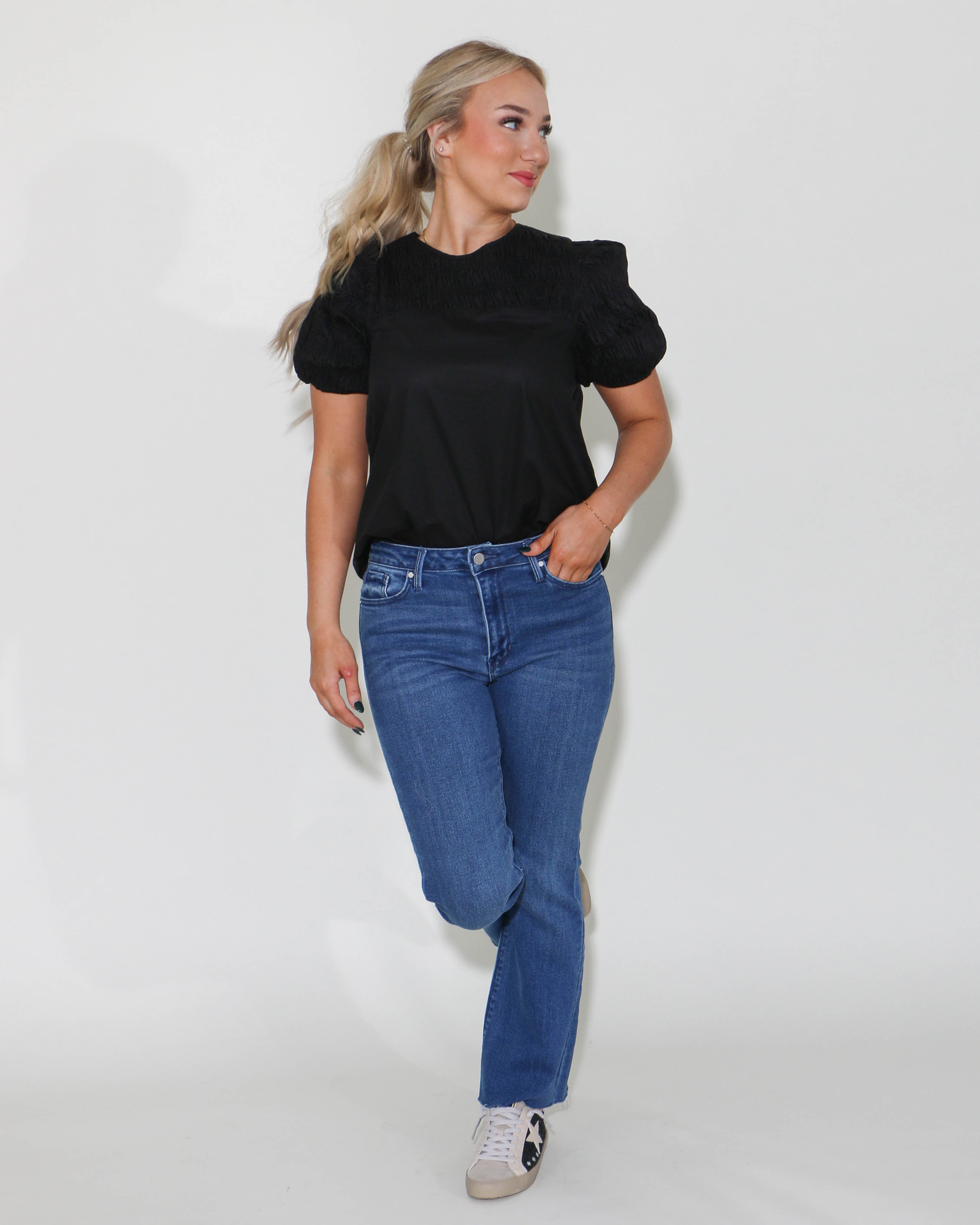 High Rise Medium Wash Crop Flare Jeans