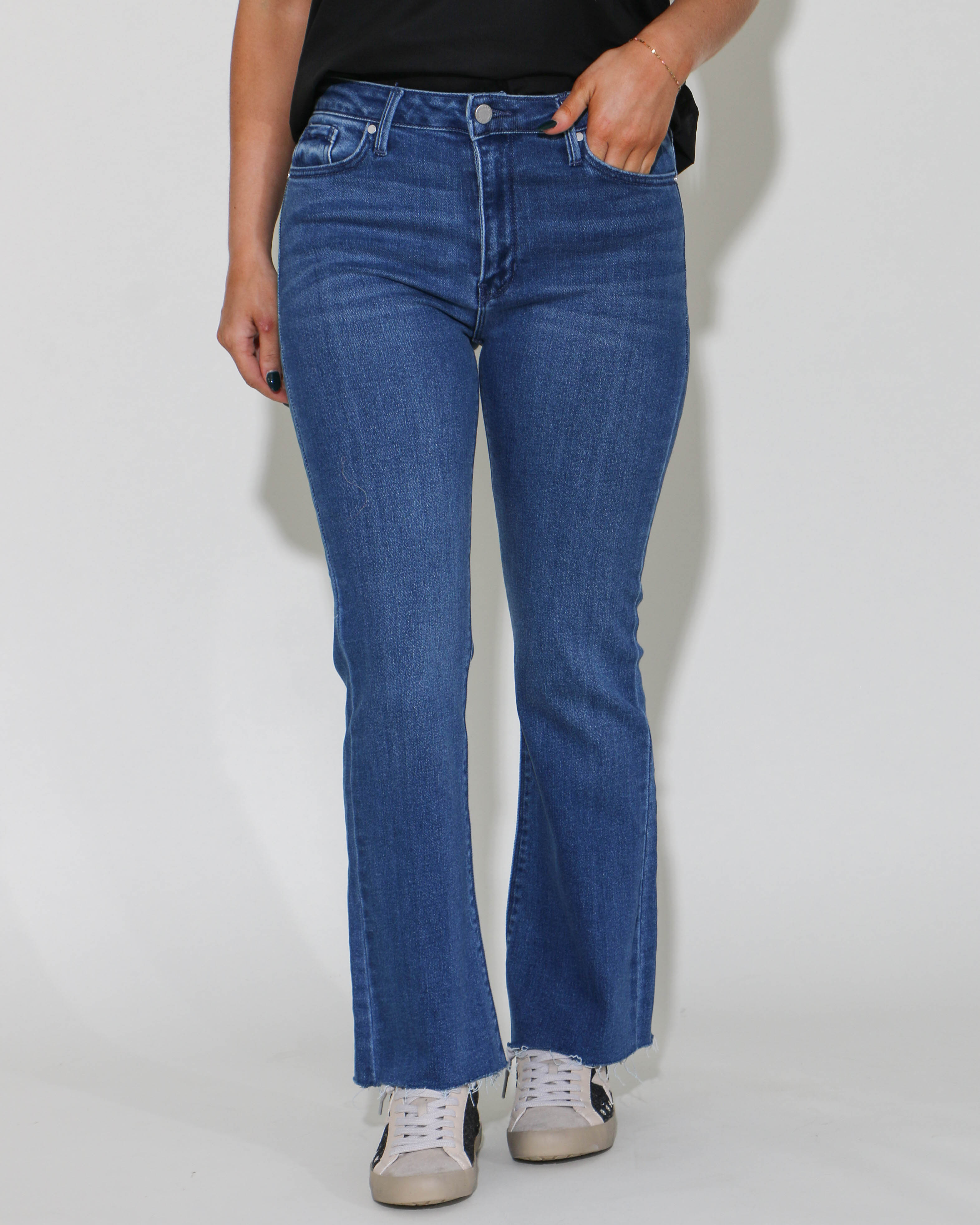 High Rise Medium Wash Crop Flare Jeans