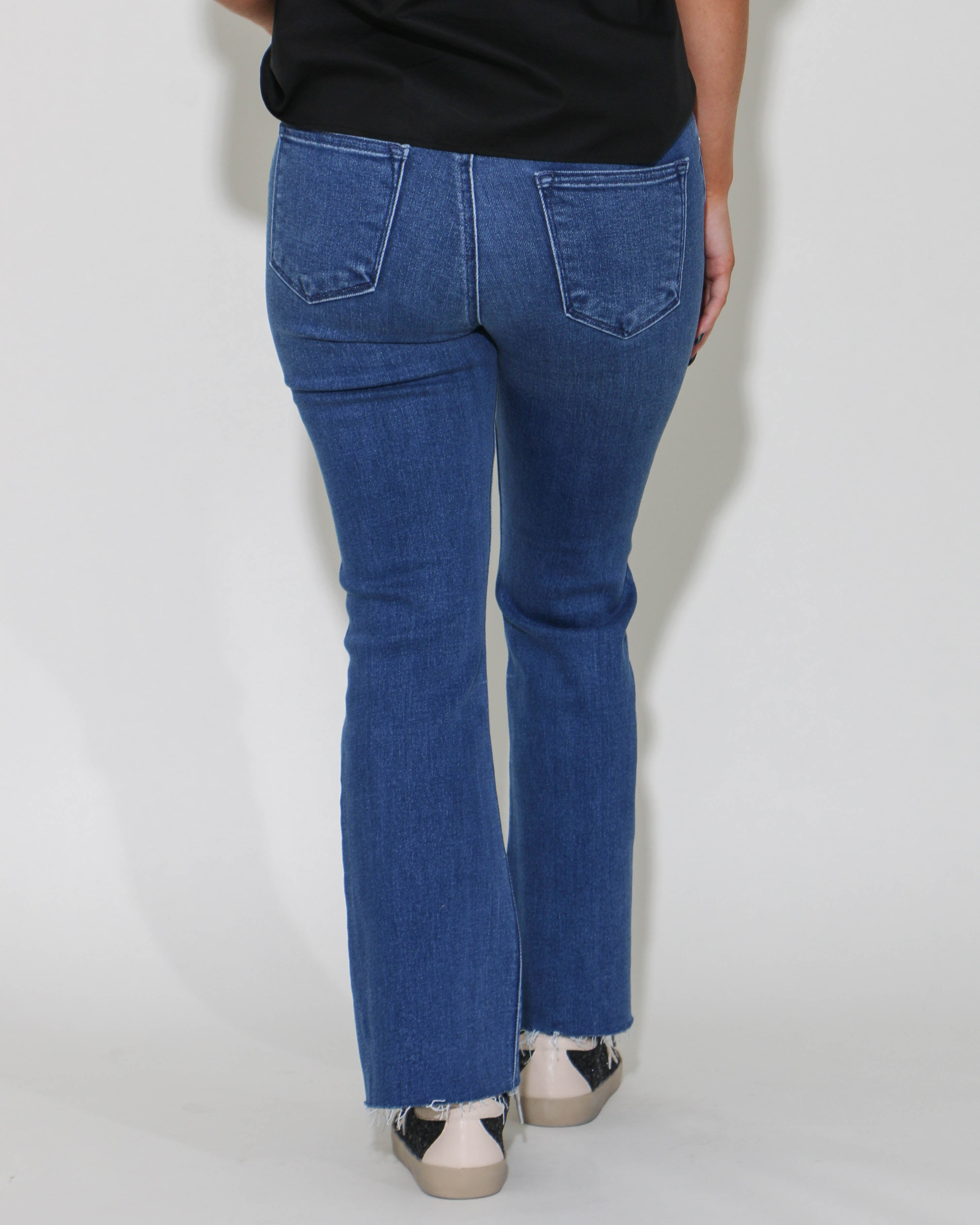 High Rise Medium Wash Crop Flare Jeans