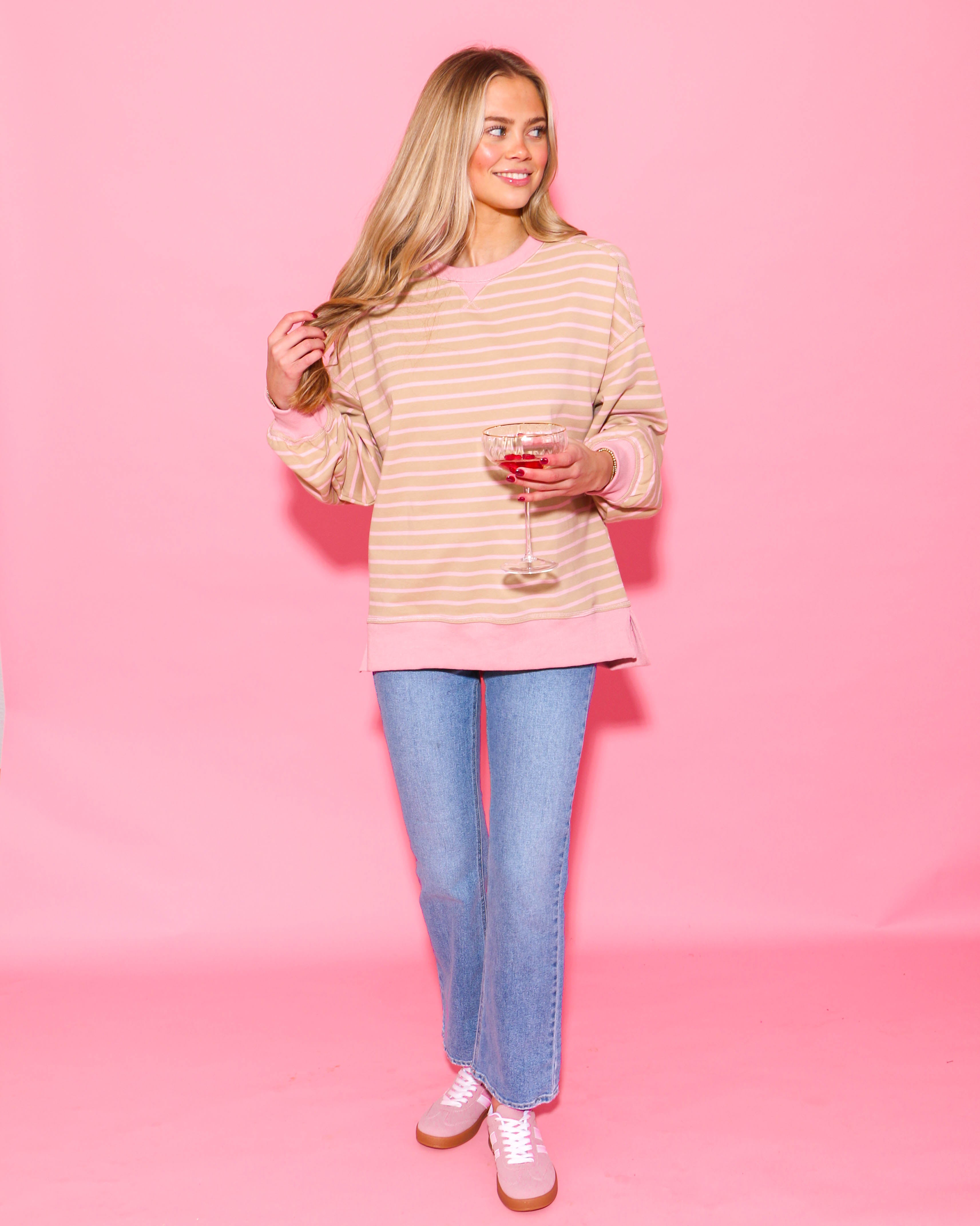 Beige & Pink Striped Pullover