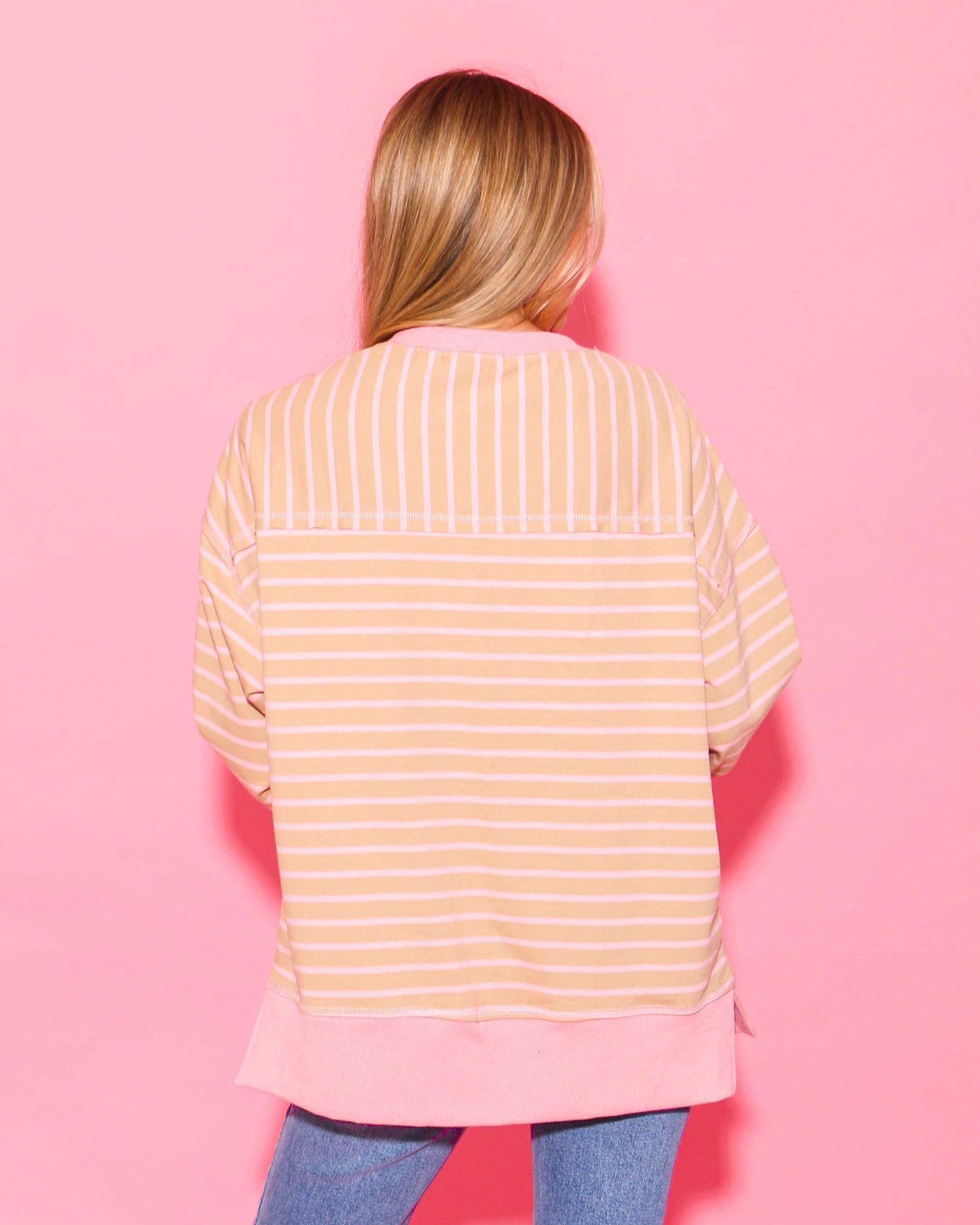 Beige & Pink Striped Pullover