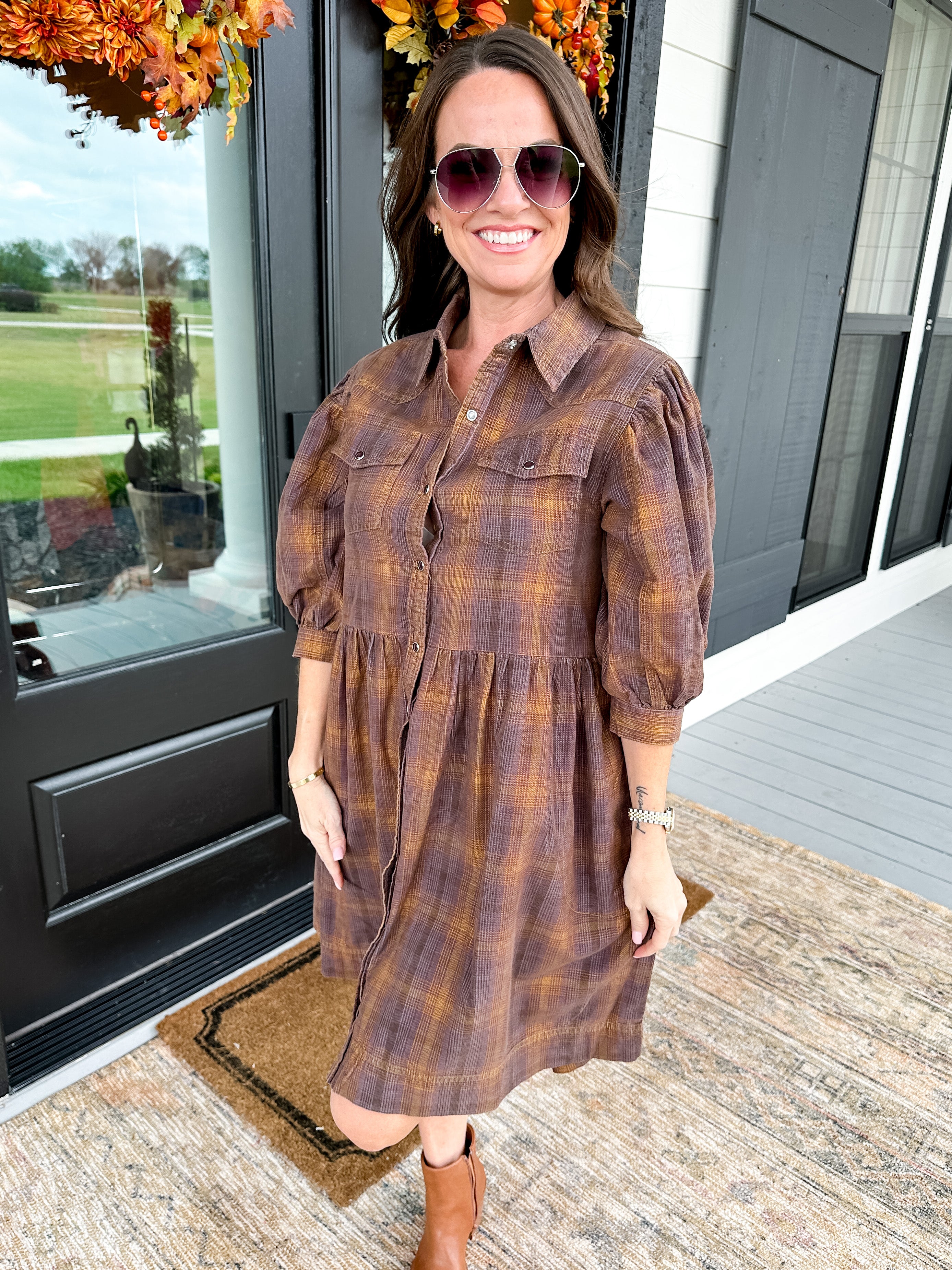 Ombre Plaid Snap Dress