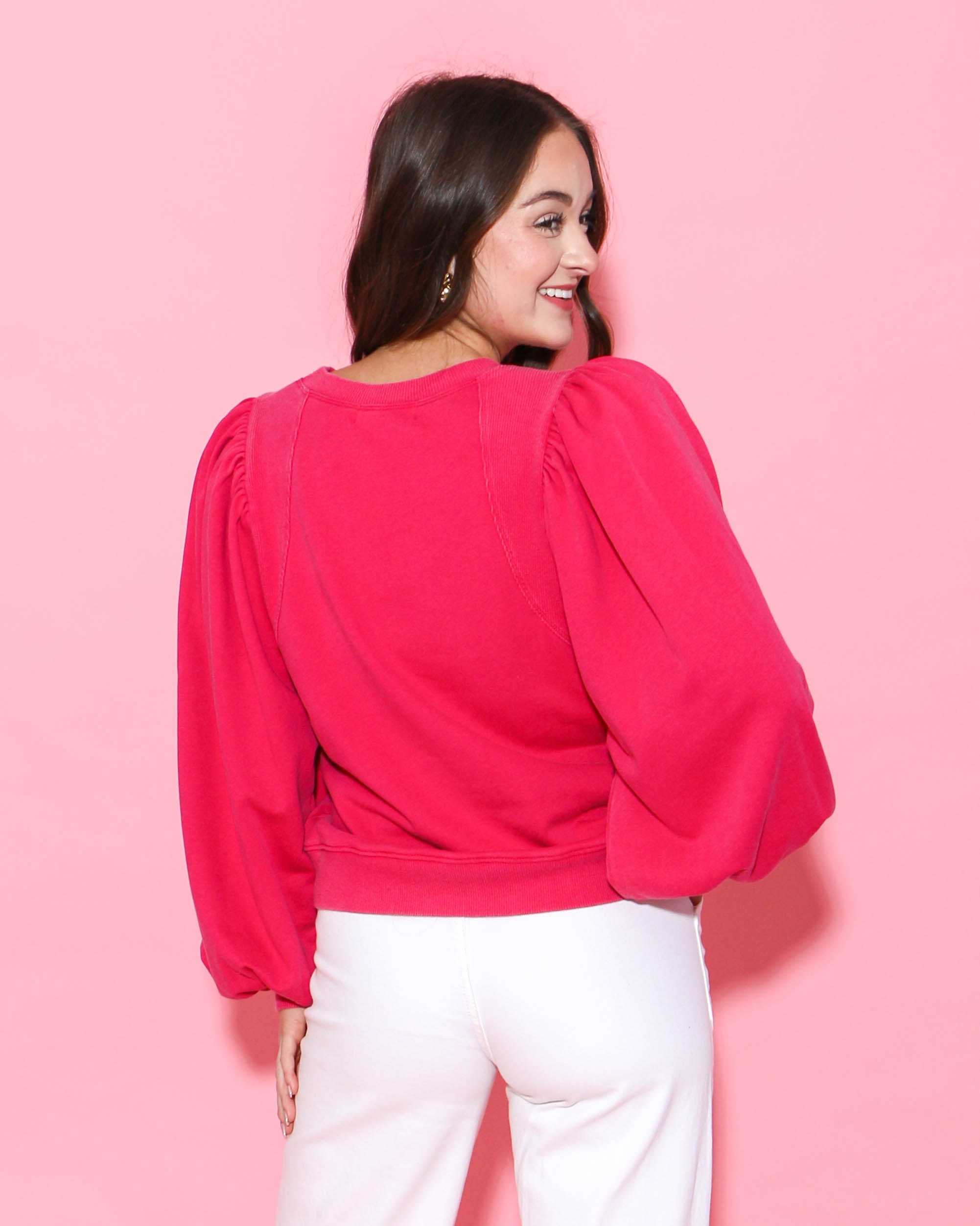 Puff Long Sleeve Sweatshirt Top in Pink