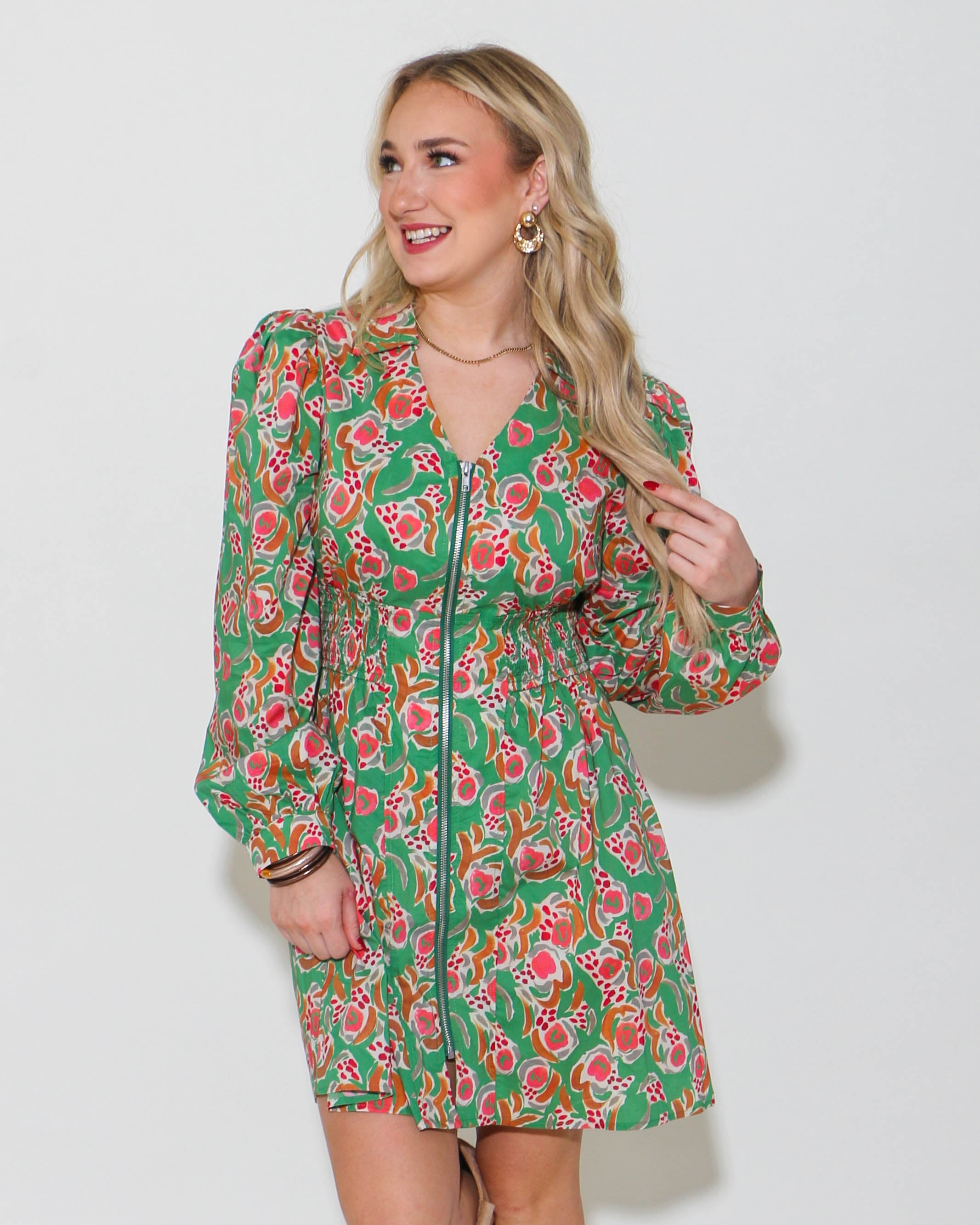 Flower Print Zipper Closure Dress