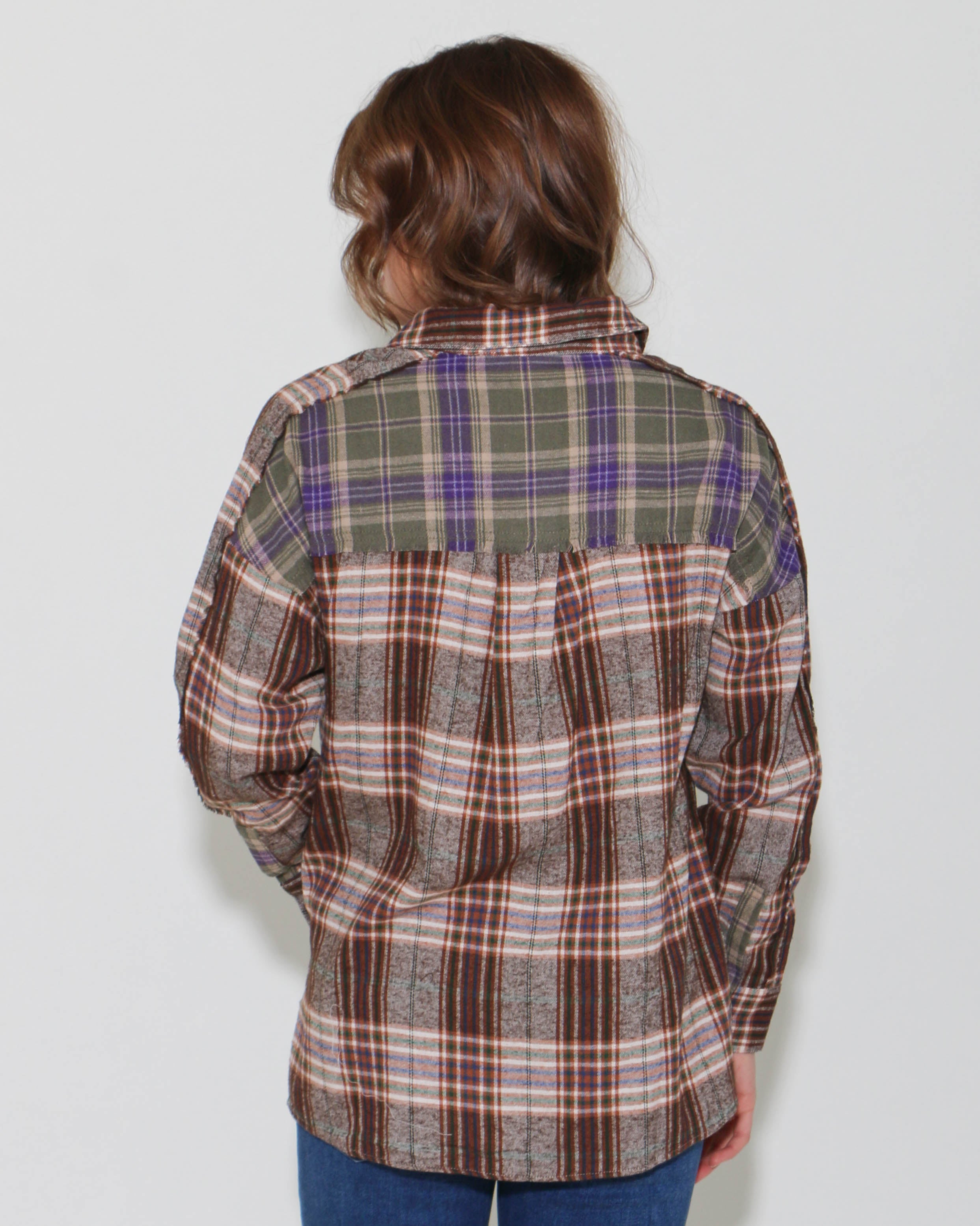 Contrast Plaid Detail Casual Shirt Top