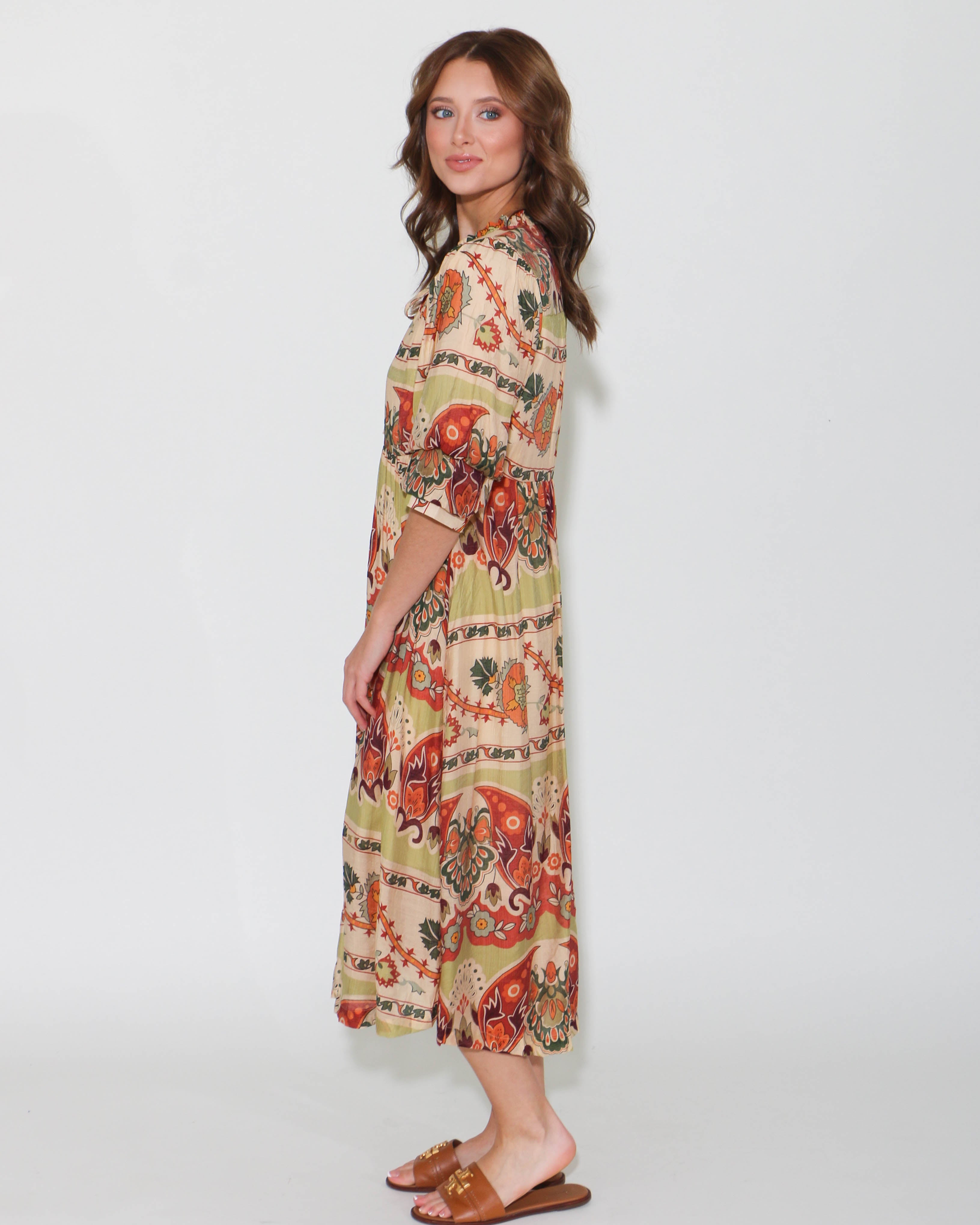 Border Print Midi Dress