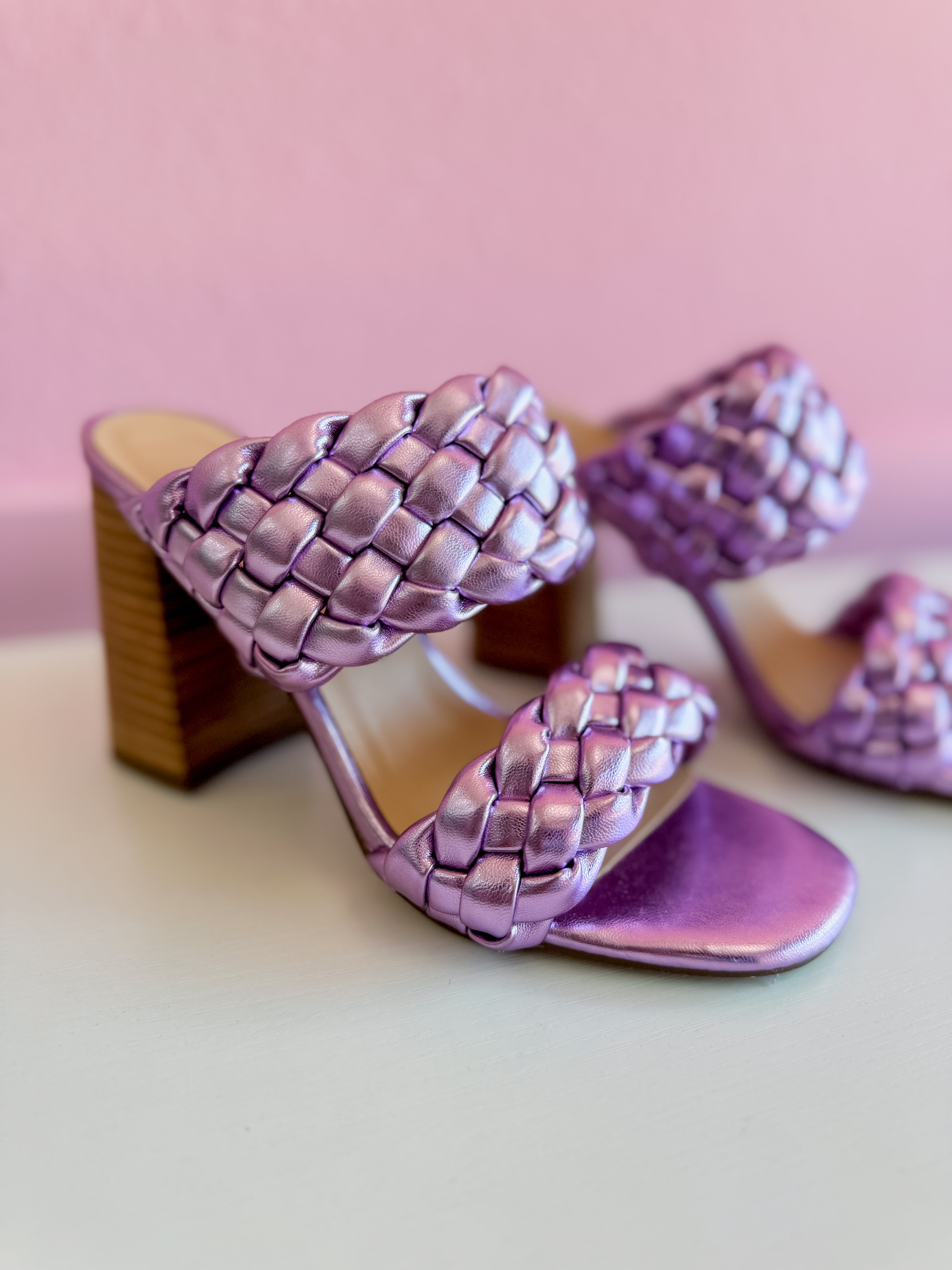 Heaven Braided Heels in Metallic Purple