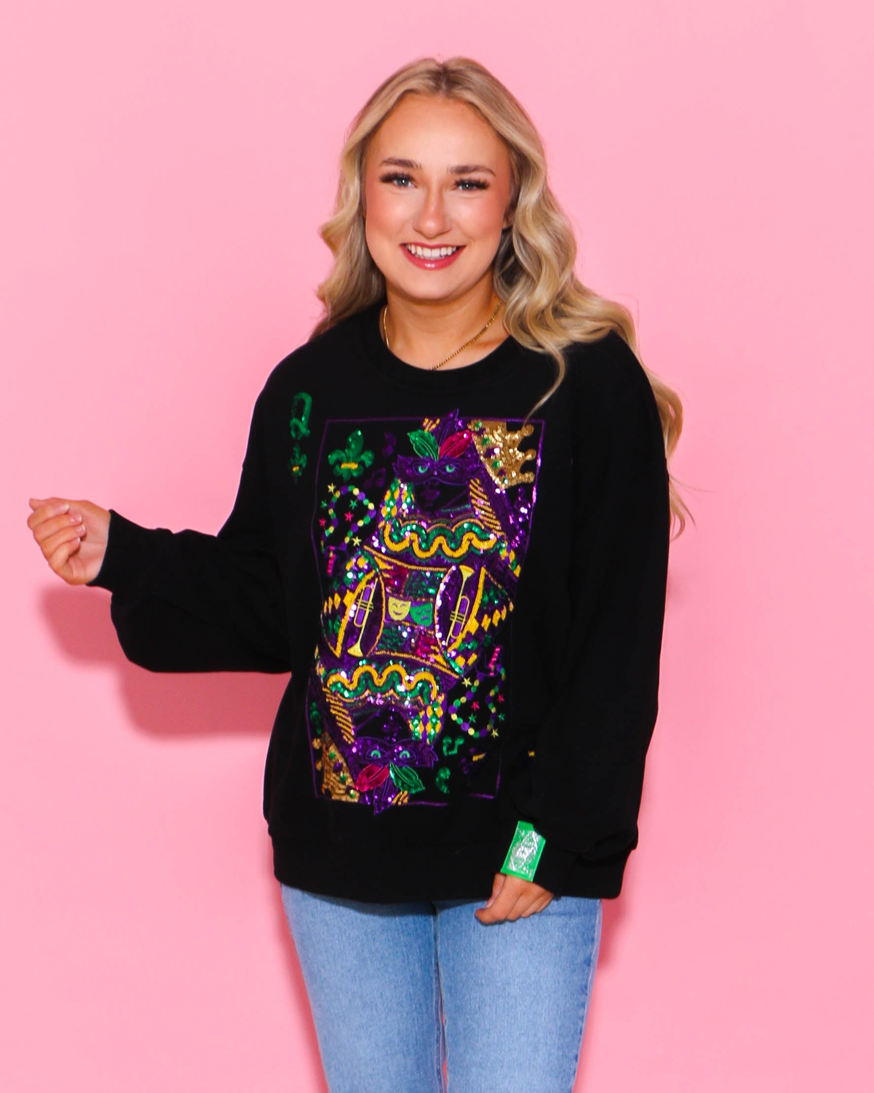 Black Mardi Gras Queen Card Sweatshirt