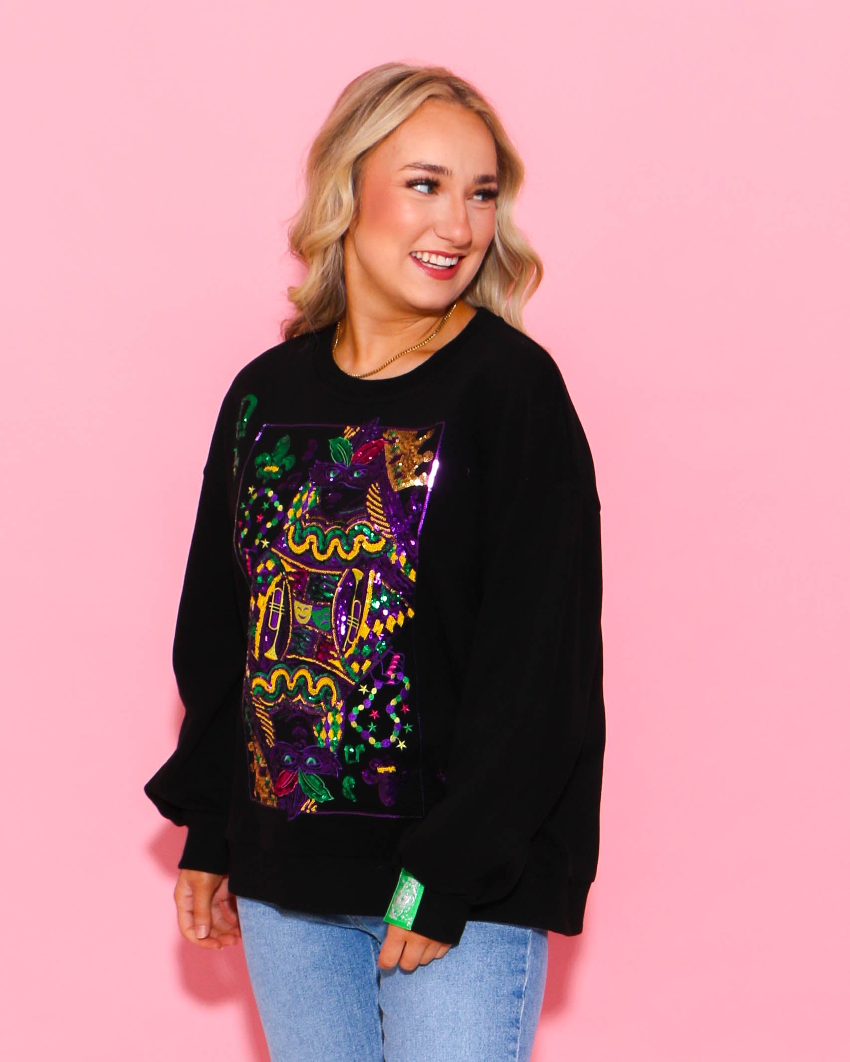 Black Mardi Gras Queen Card Sweatshirt