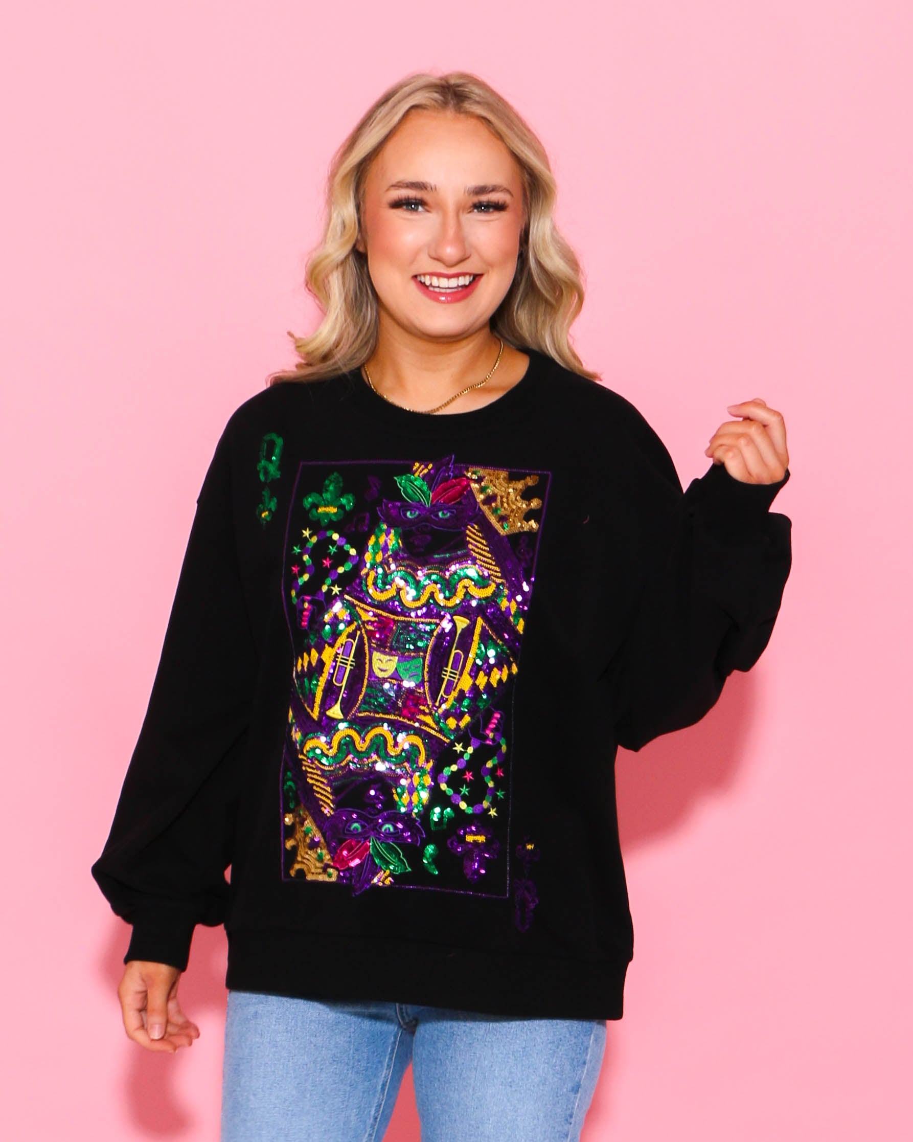 Black Mardi Gras Queen Card Sweatshirt