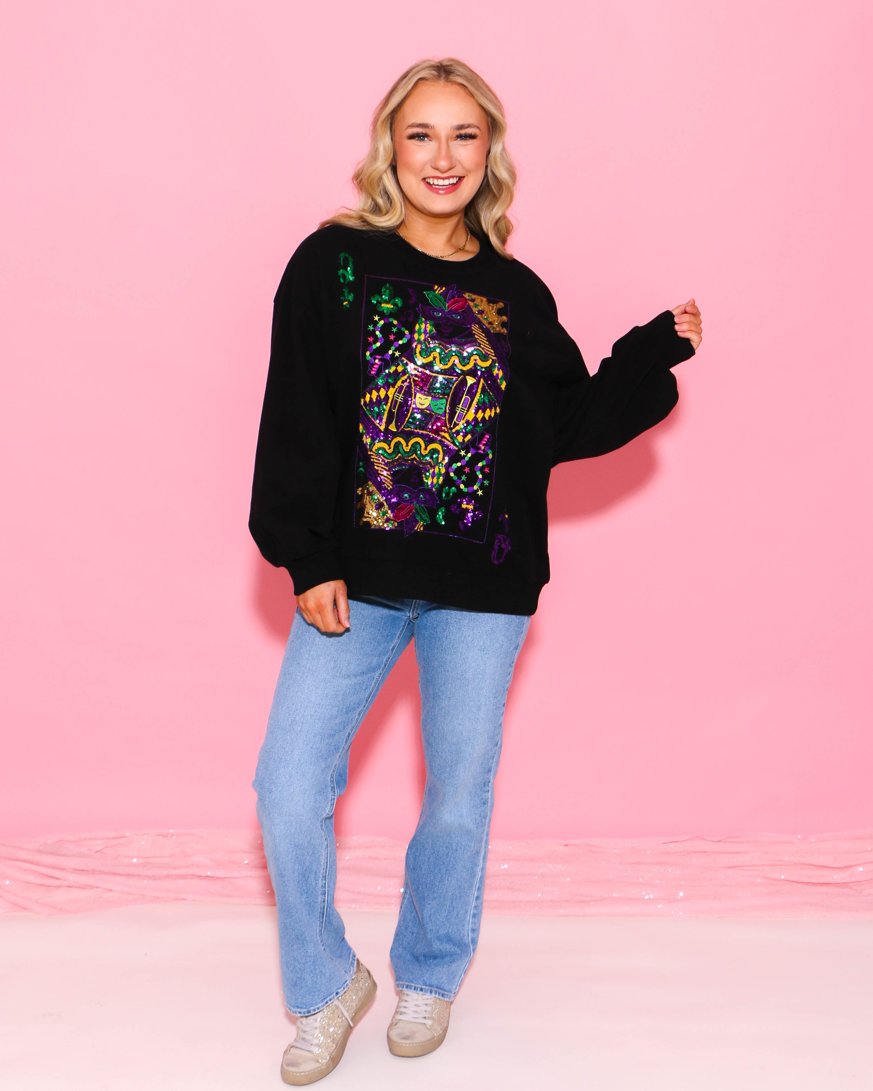 Black Mardi Gras Queen Card Sweatshirt