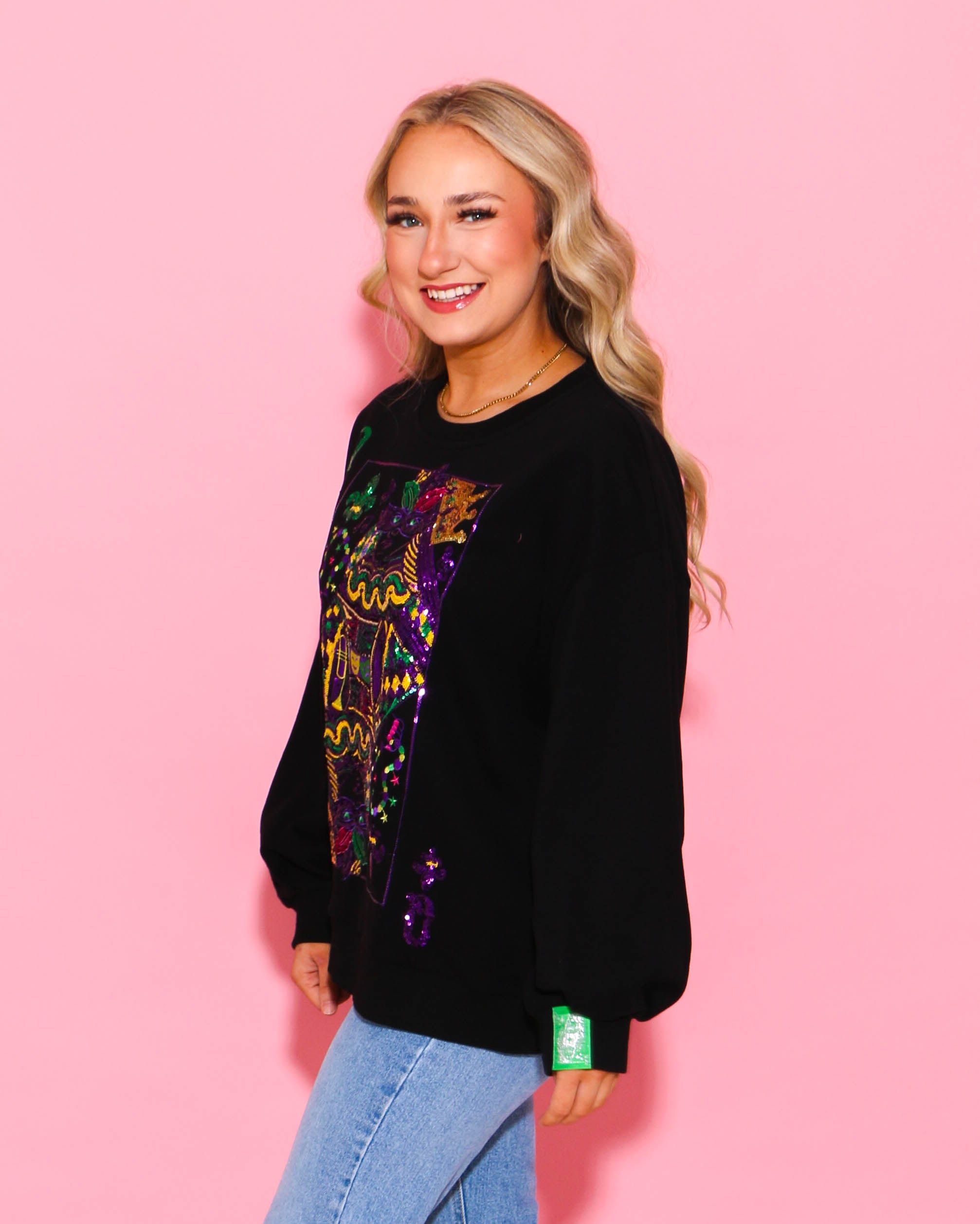 Black Mardi Gras Queen Card Sweatshirt