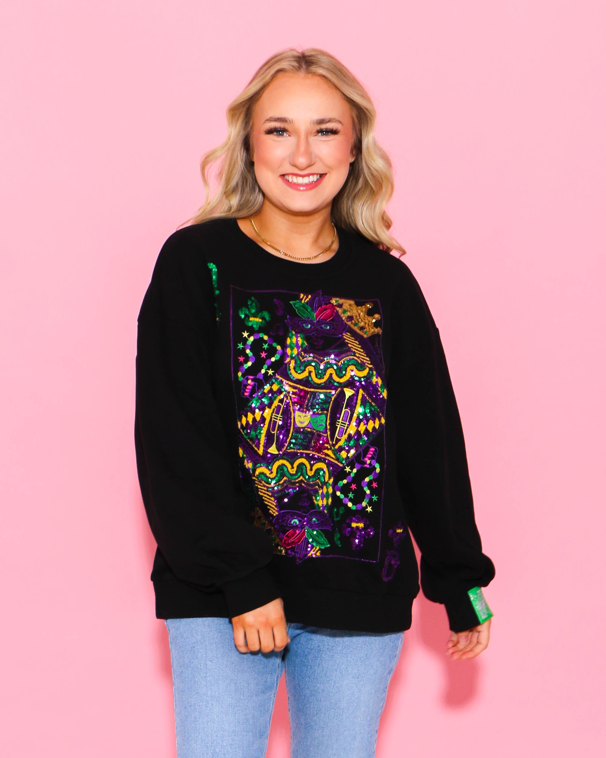 Black Mardi Gras Queen Card Sweatshirt