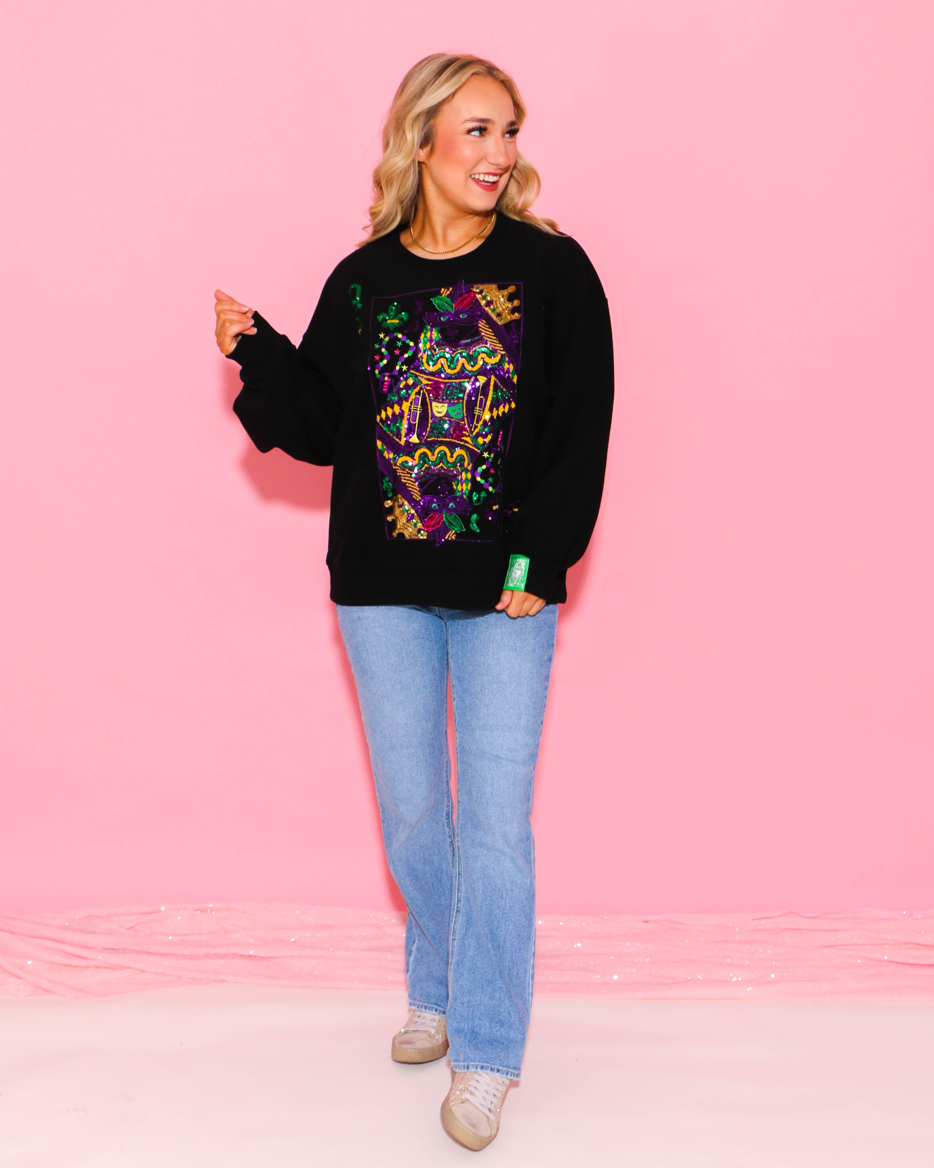 Black Mardi Gras Queen Card Sweatshirt