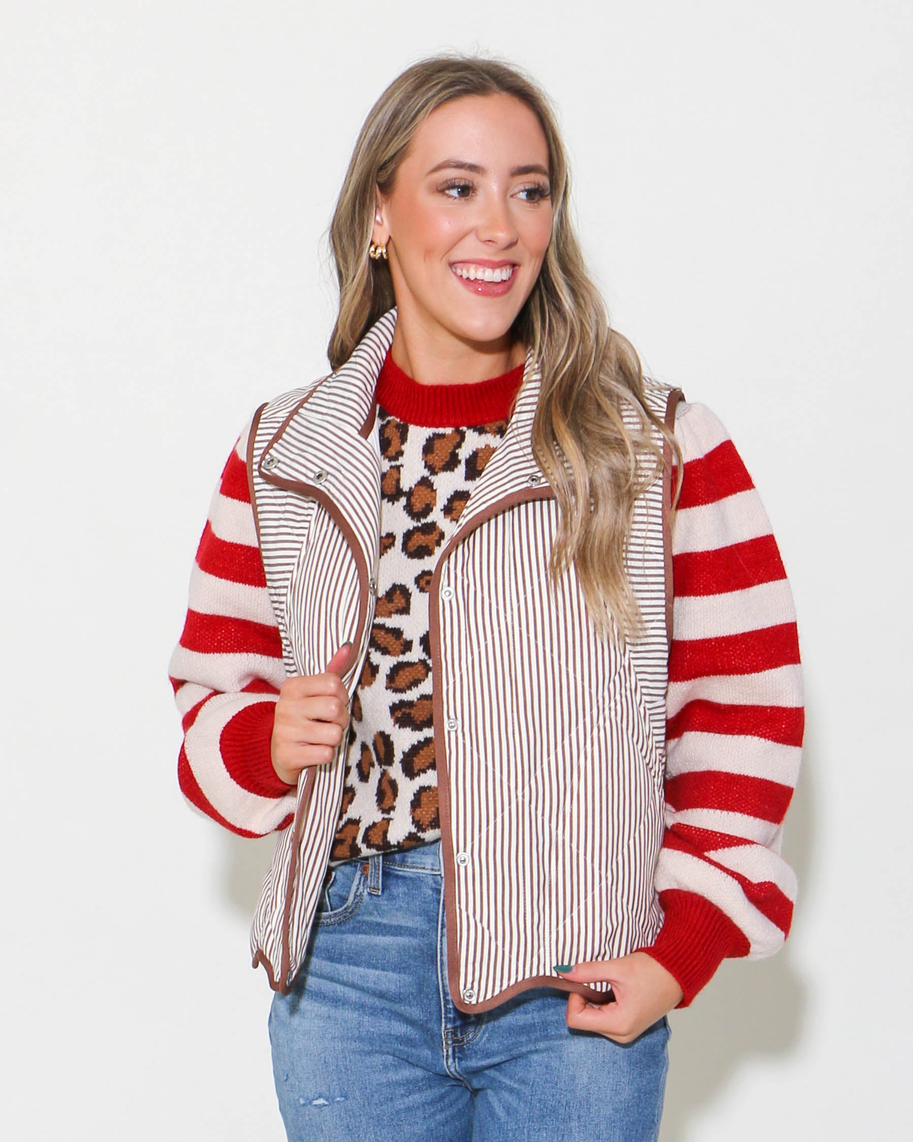 Striped Oversized Vest With Ruffle Trim