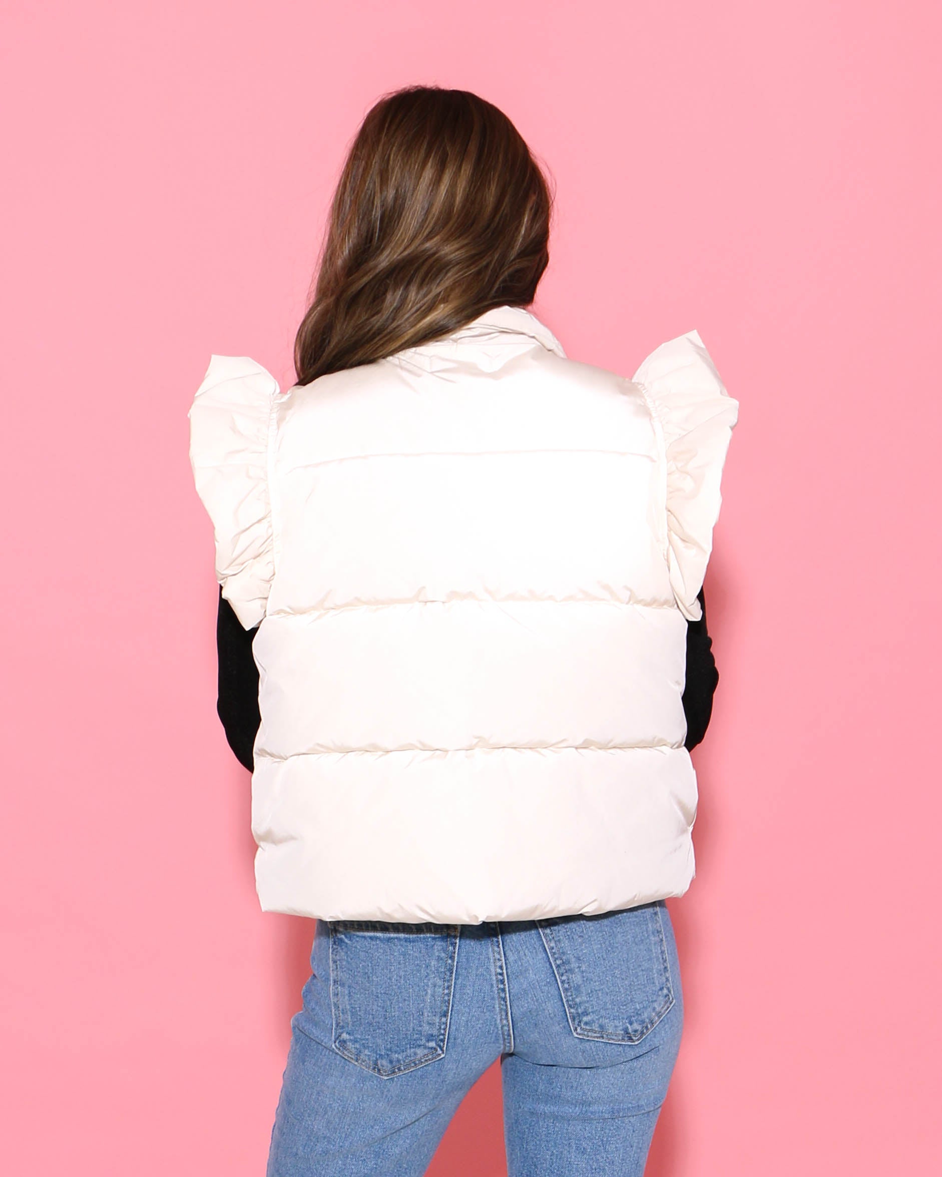 Puffer Ruffled Shoulders Crop Vest