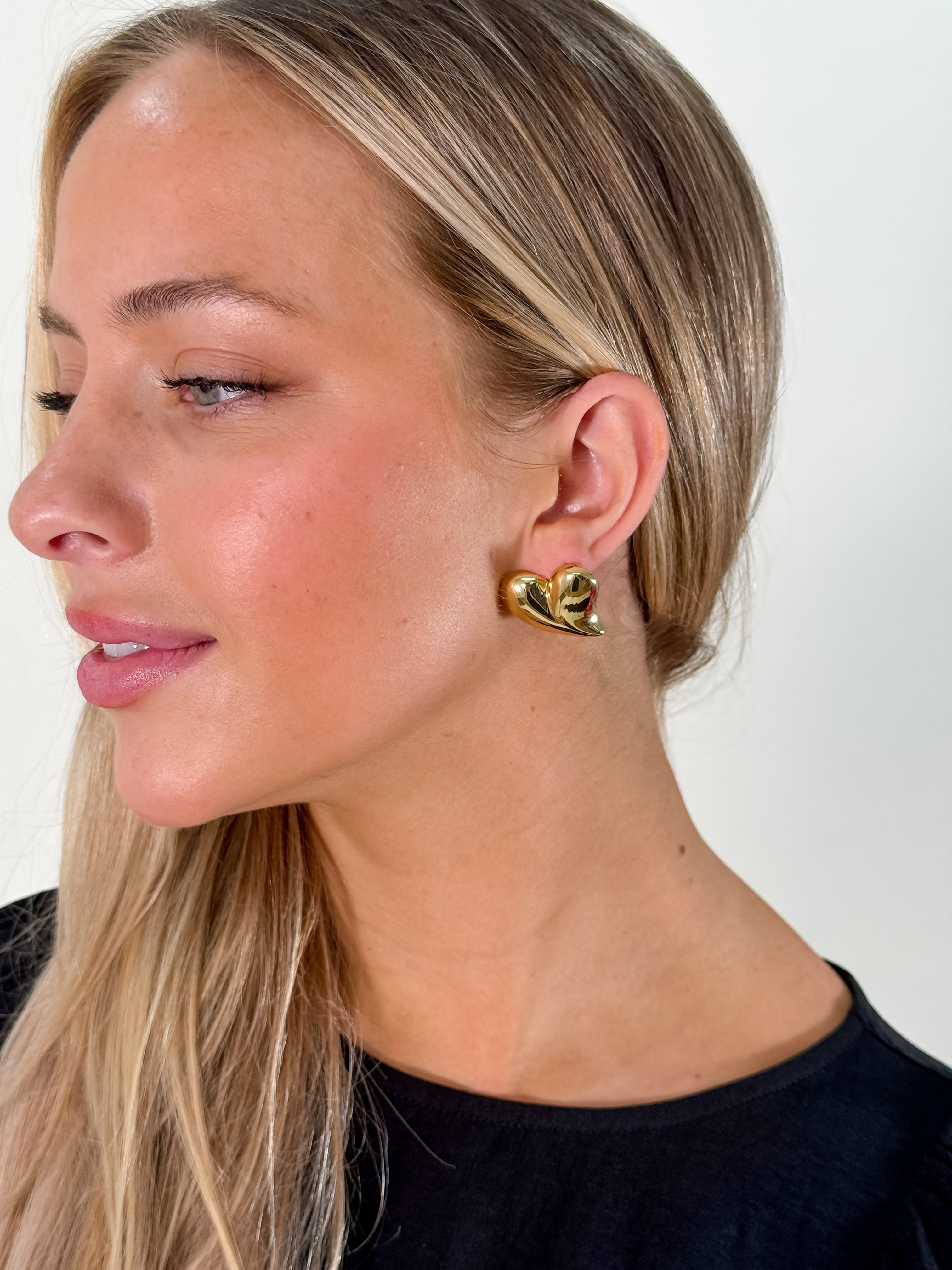 Gold Heart Stud Earring