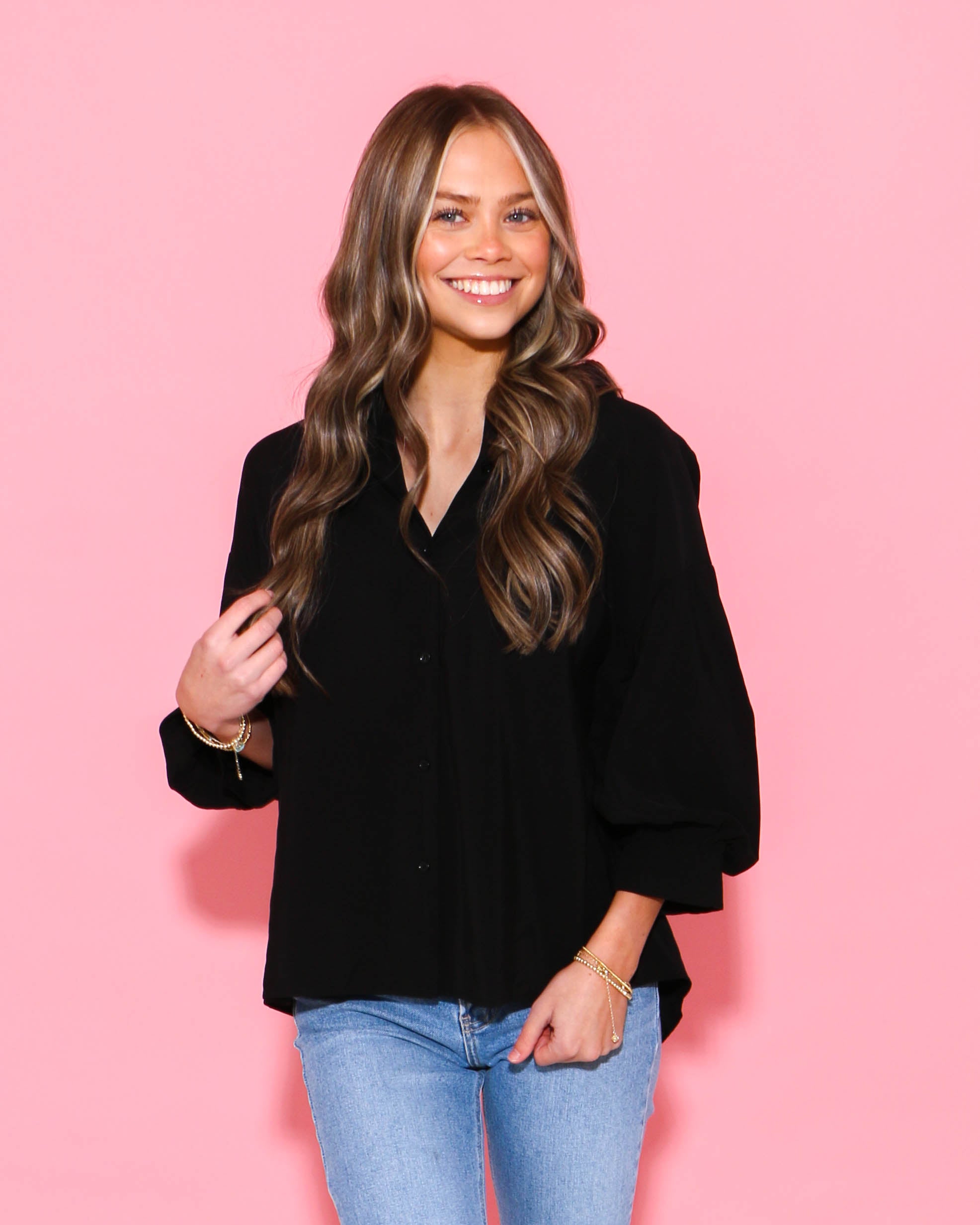 Balloon Sleeve Shirt In Black