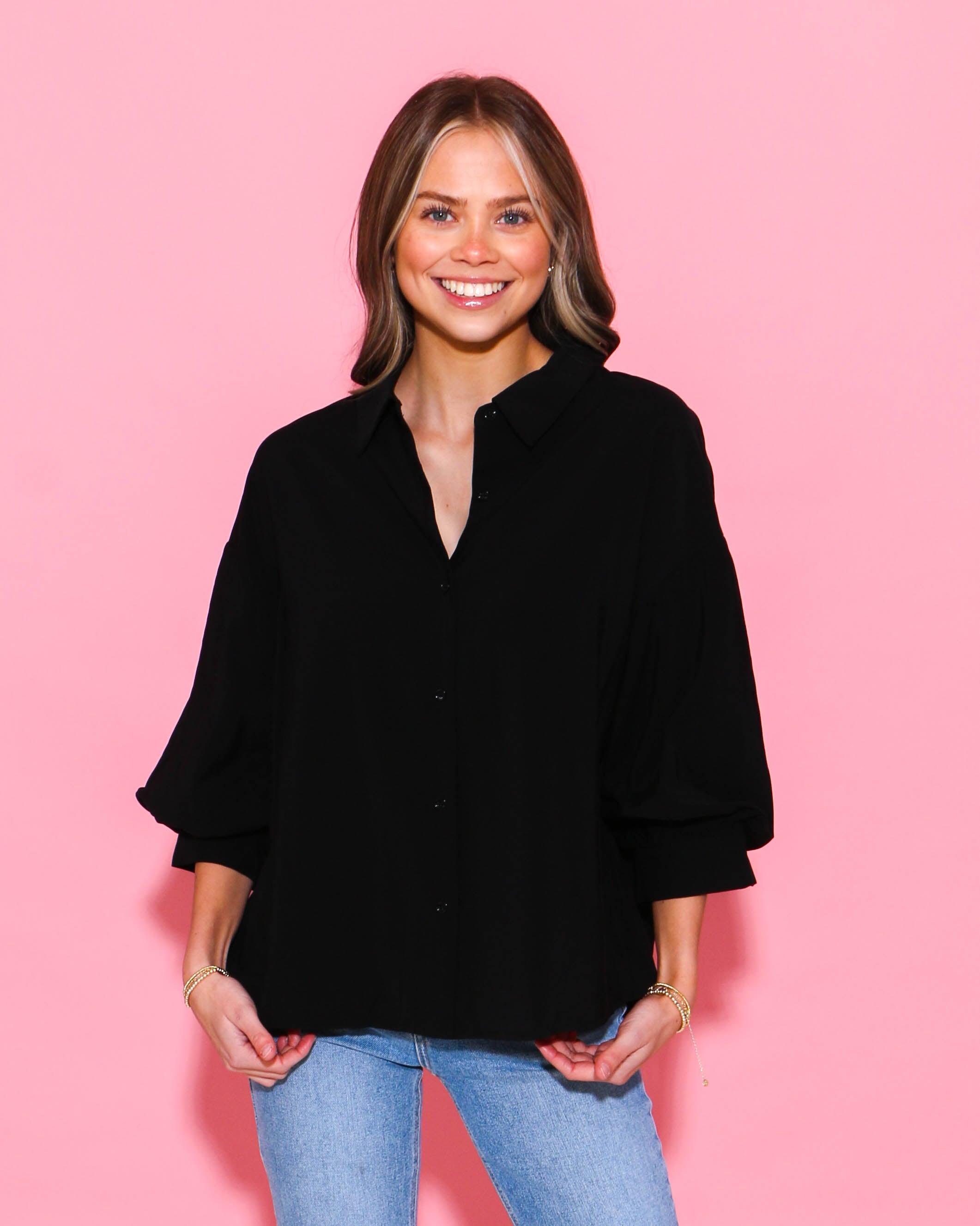 Balloon Sleeve Shirt In Black