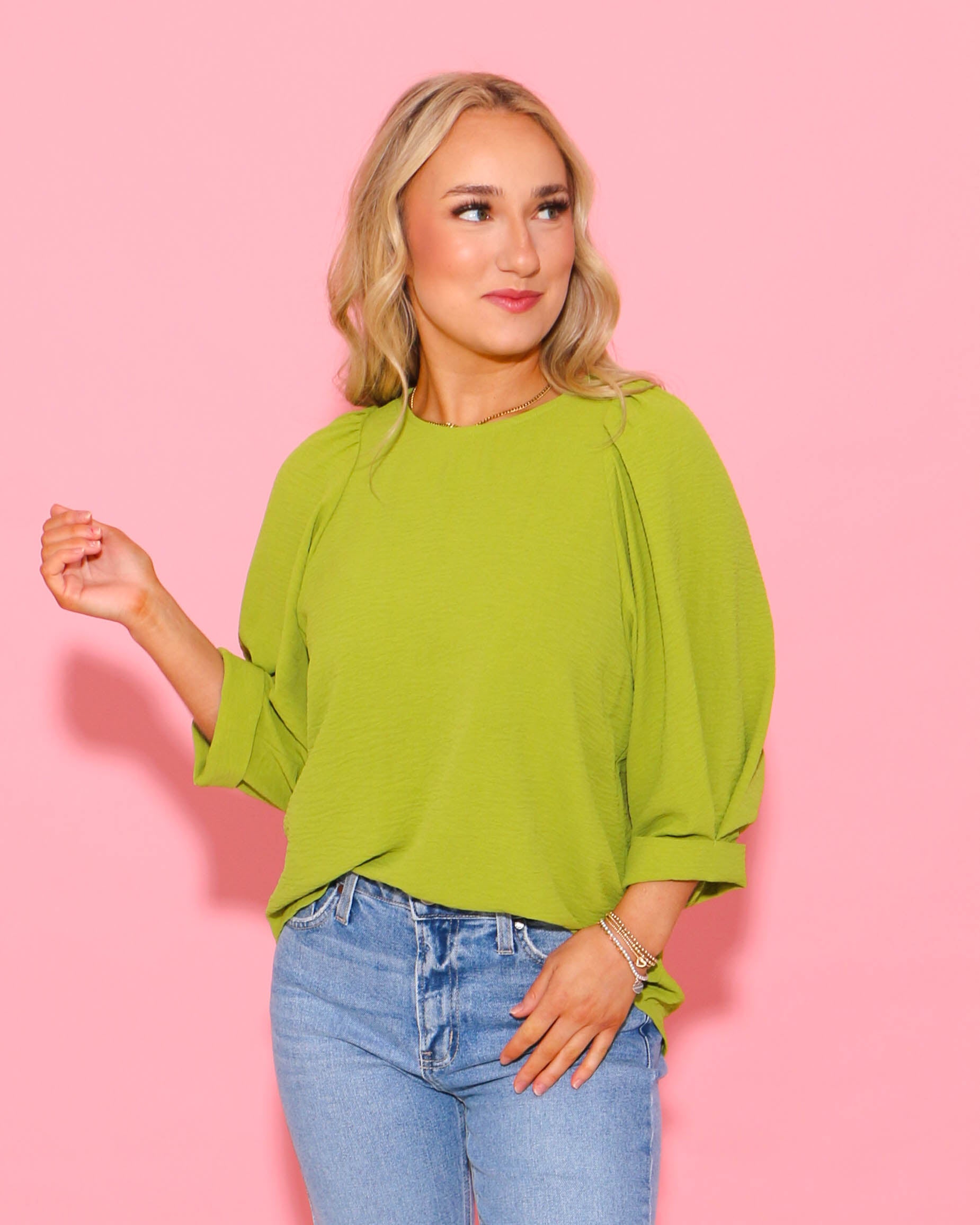 Lime Tucked Sleeve Top