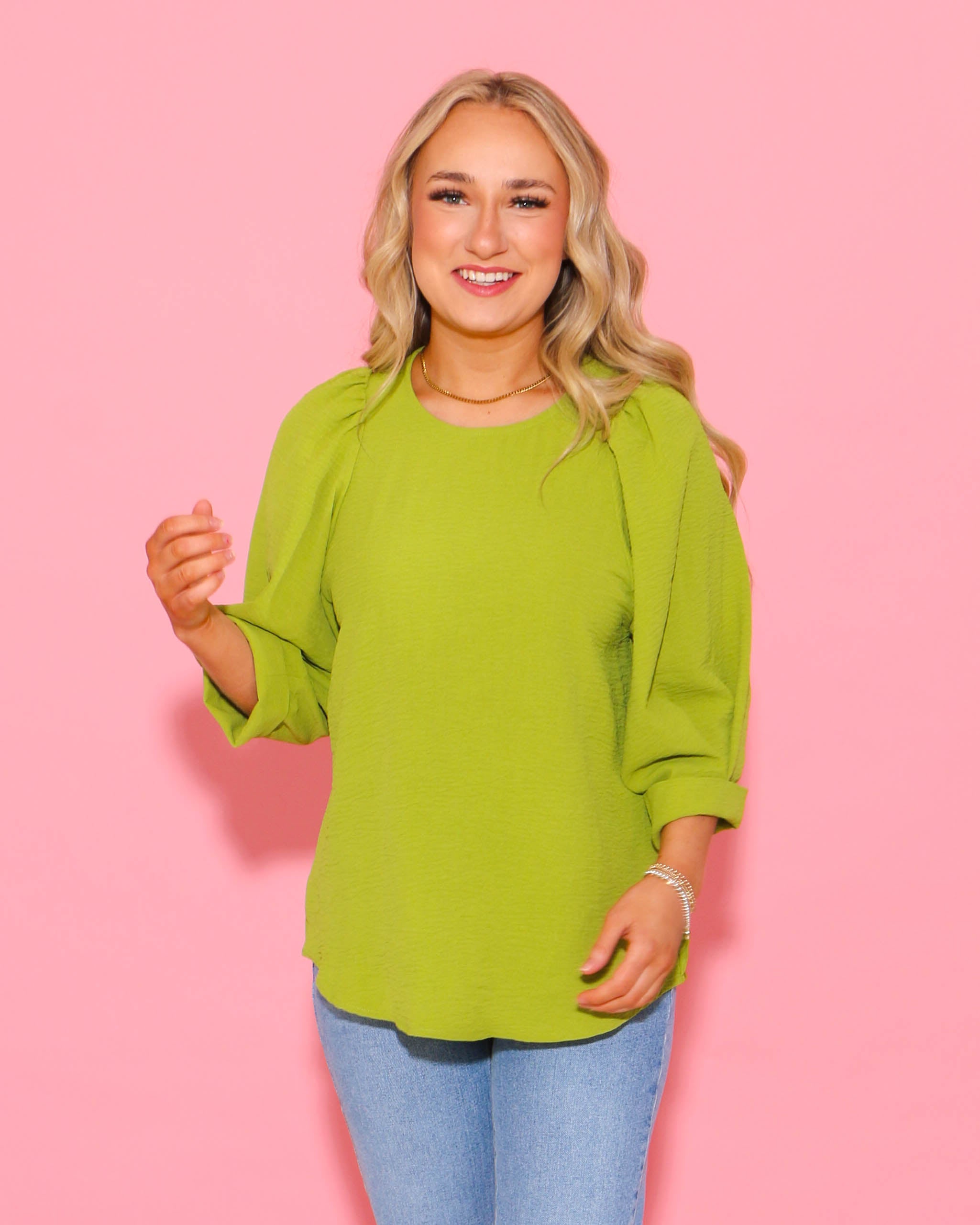 Lime Tucked Sleeve Top