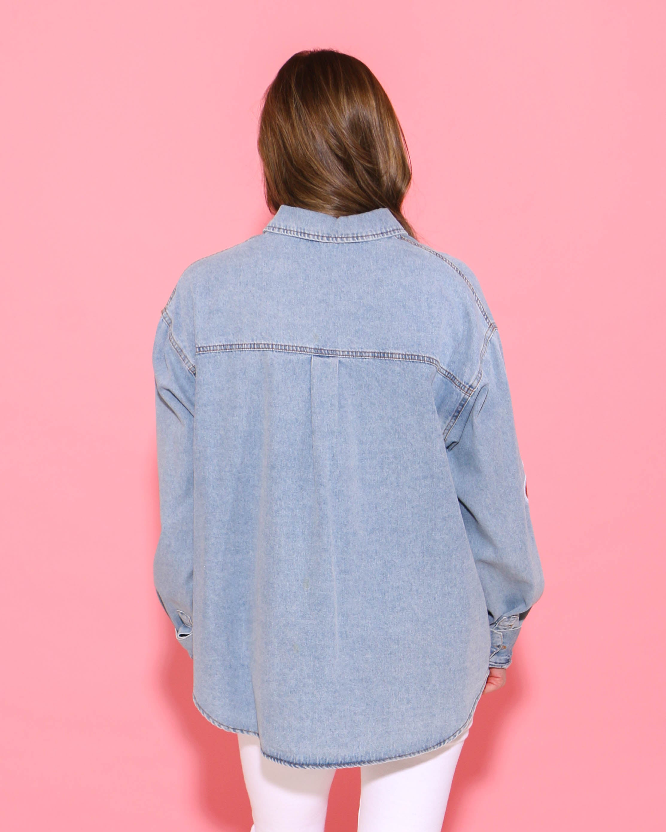 Washed Chambray Western Patch Button Up Shirt