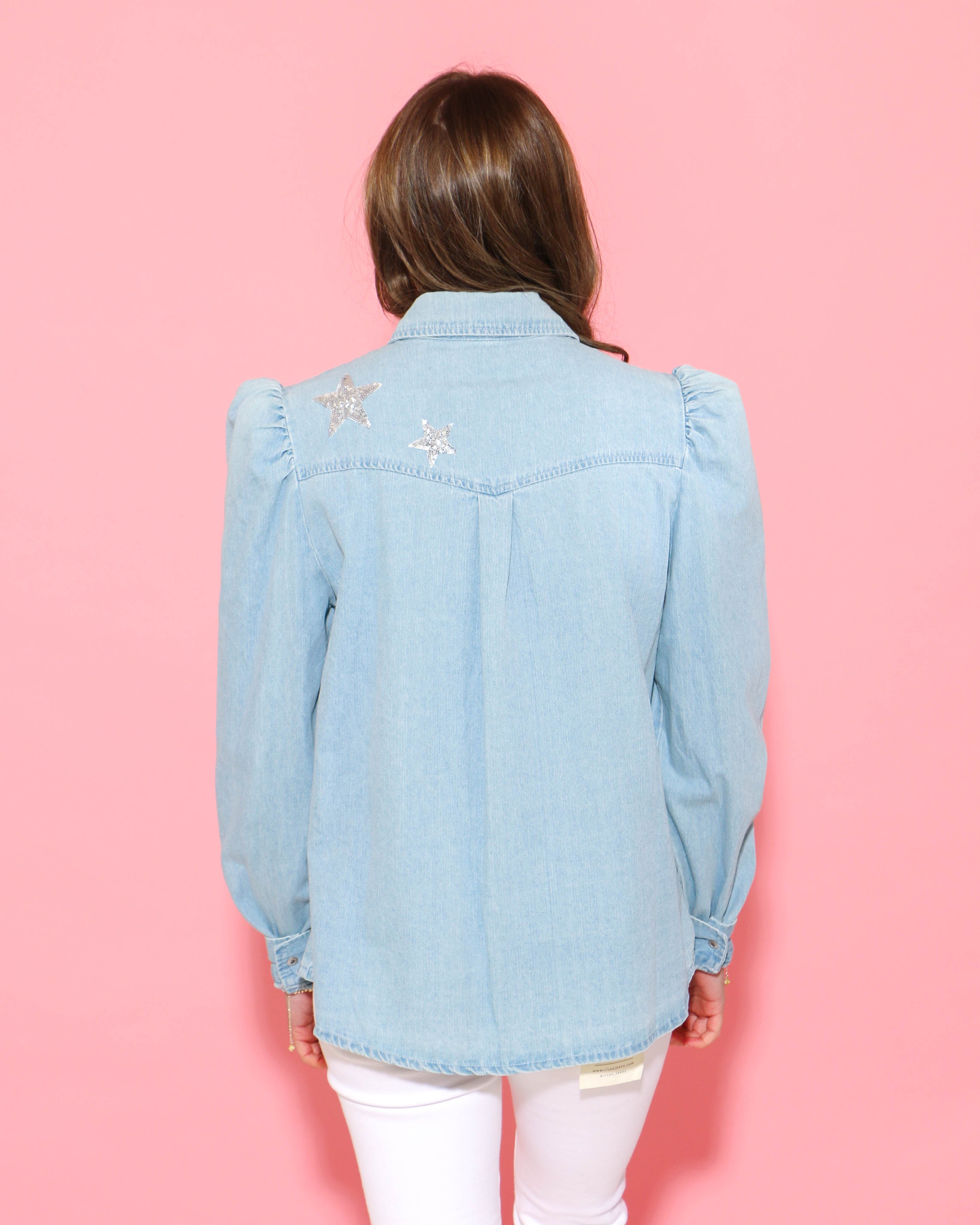 Washed Chambray Sequin Western Shirt