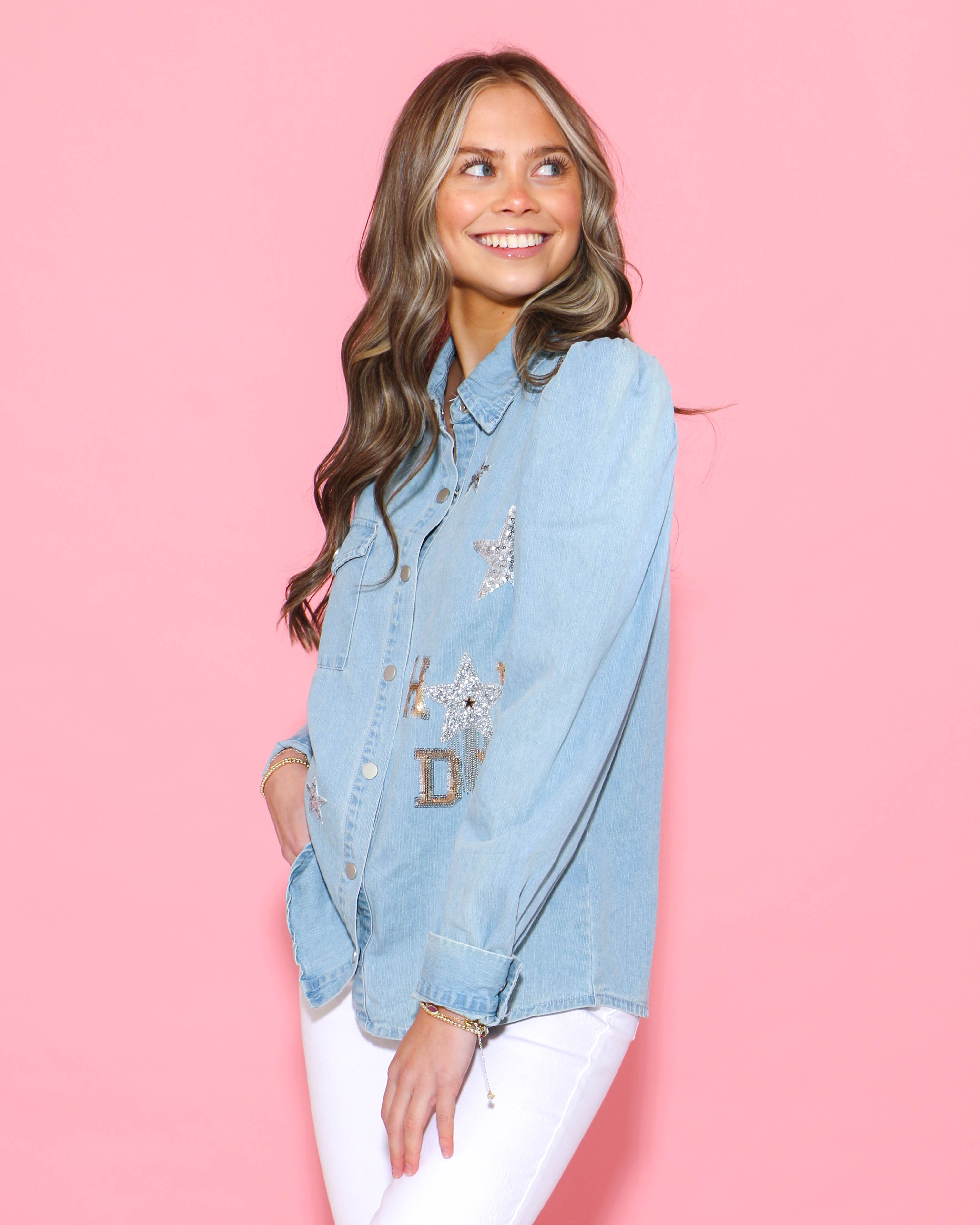 Washed Chambray Sequin Western Shirt