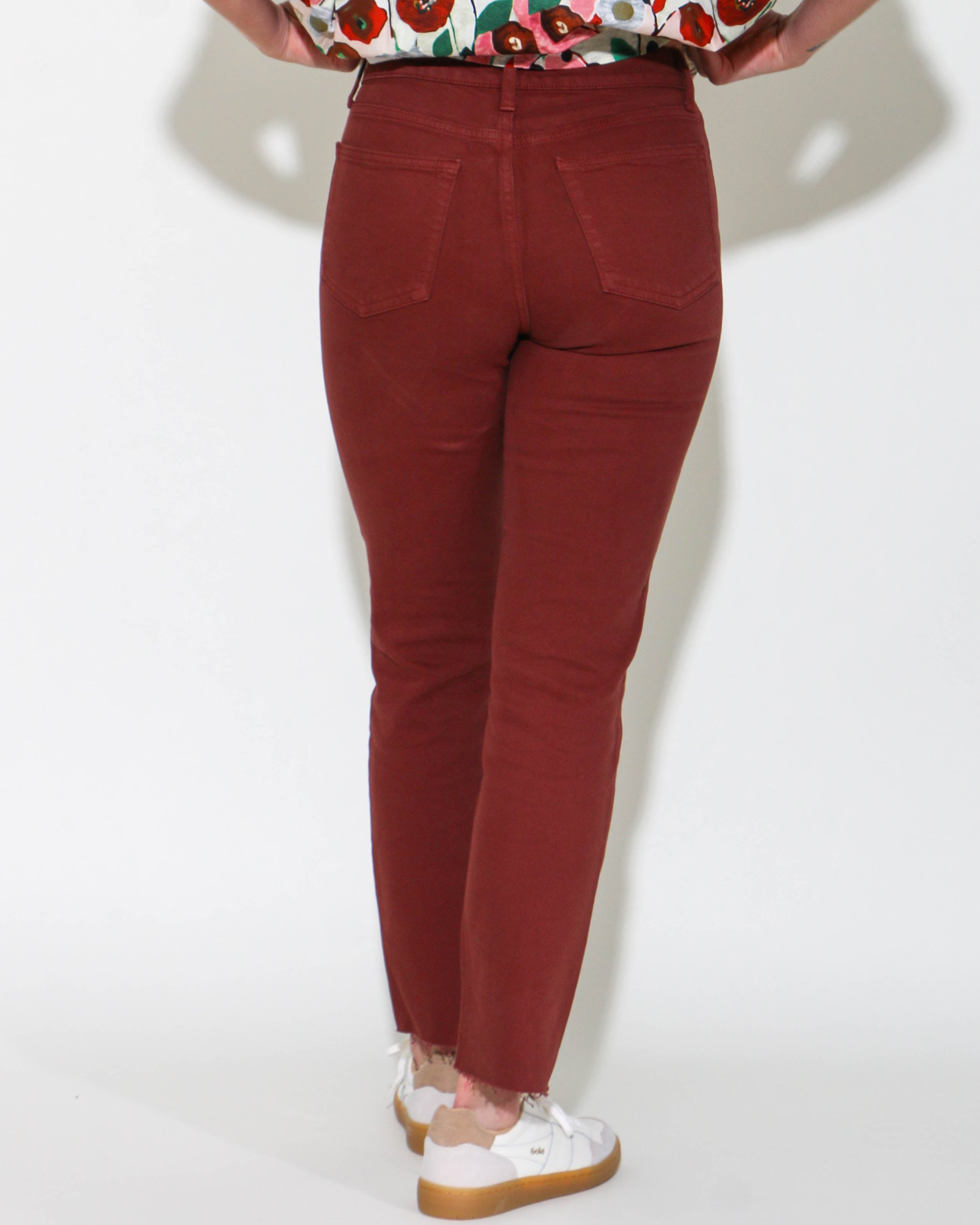 Cut Off Straight Leg Jeans Burgandy