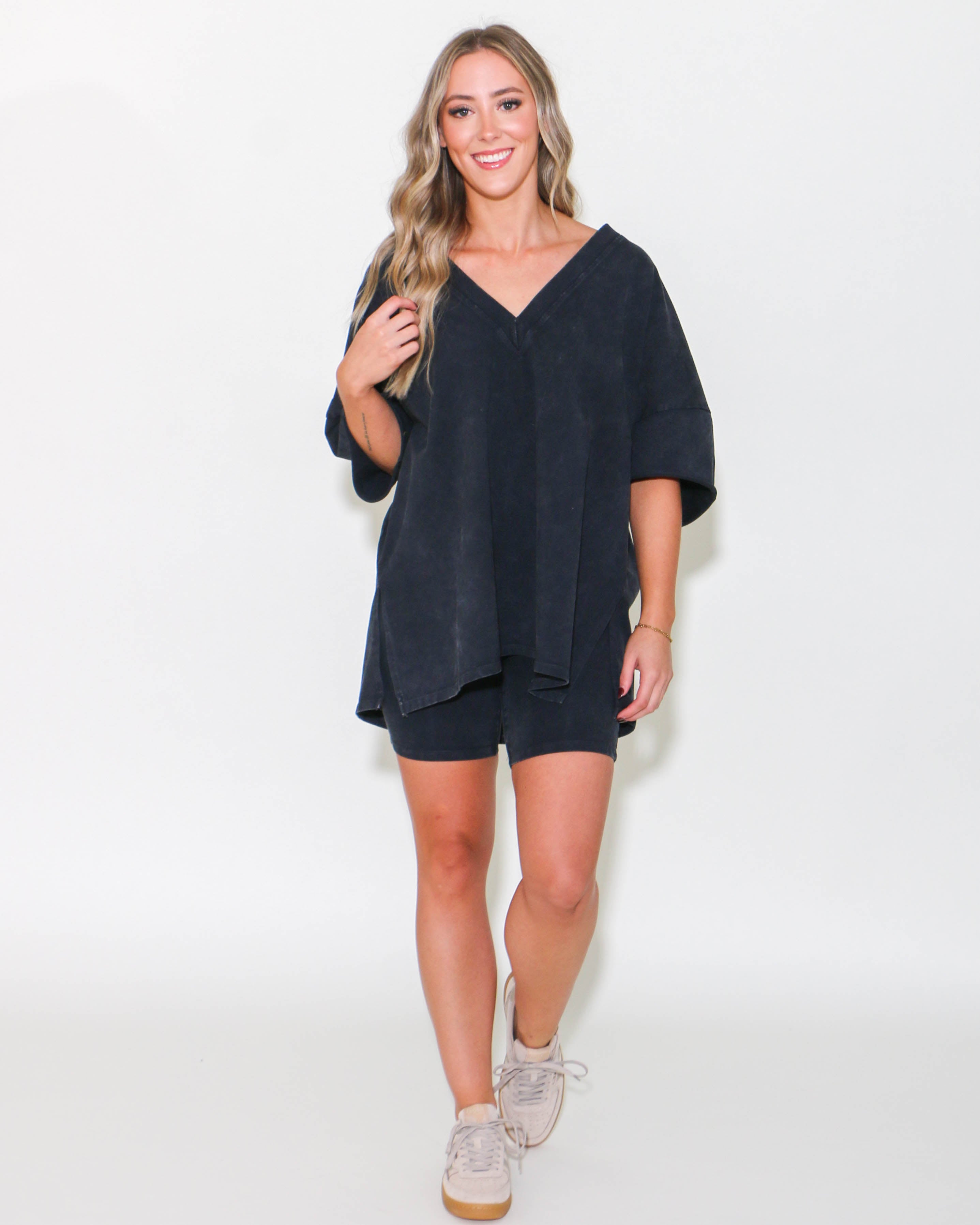 Oversized Tee and Biker Short Set in Iris Charcoal