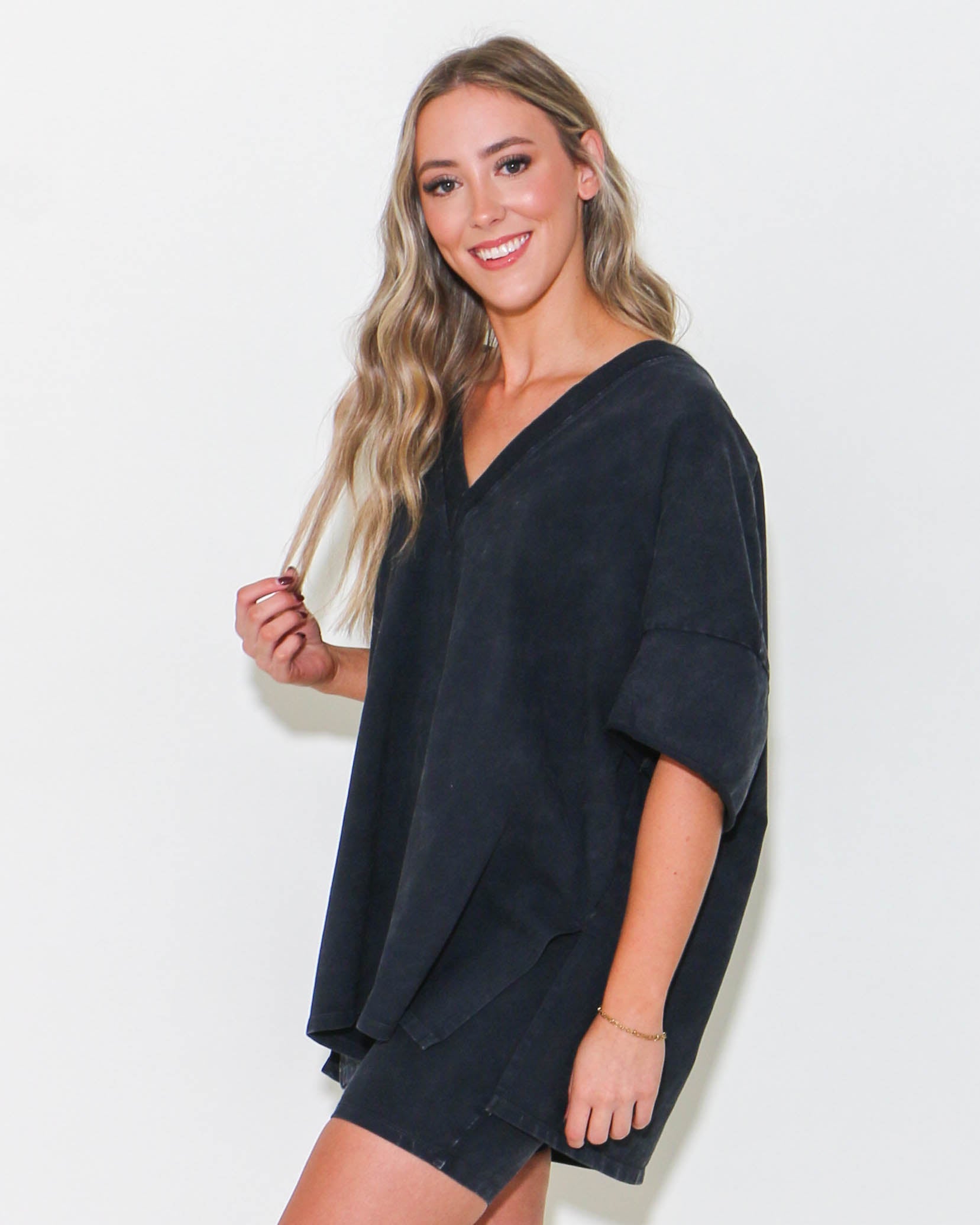 Oversized Tee and Biker Short Set in Iris Charcoal