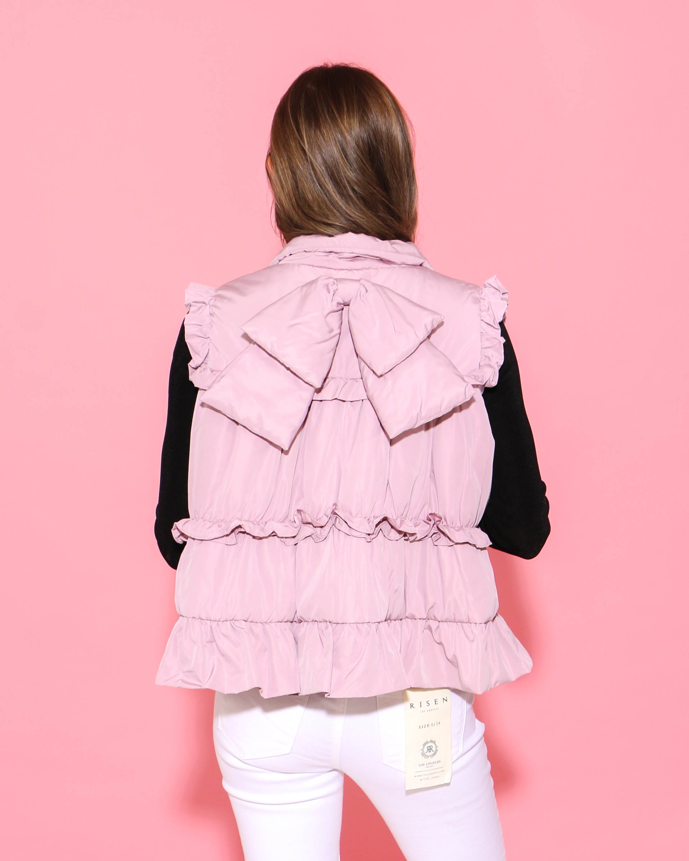 Ruffle Trim Back Bow Detail Vest in Lilac