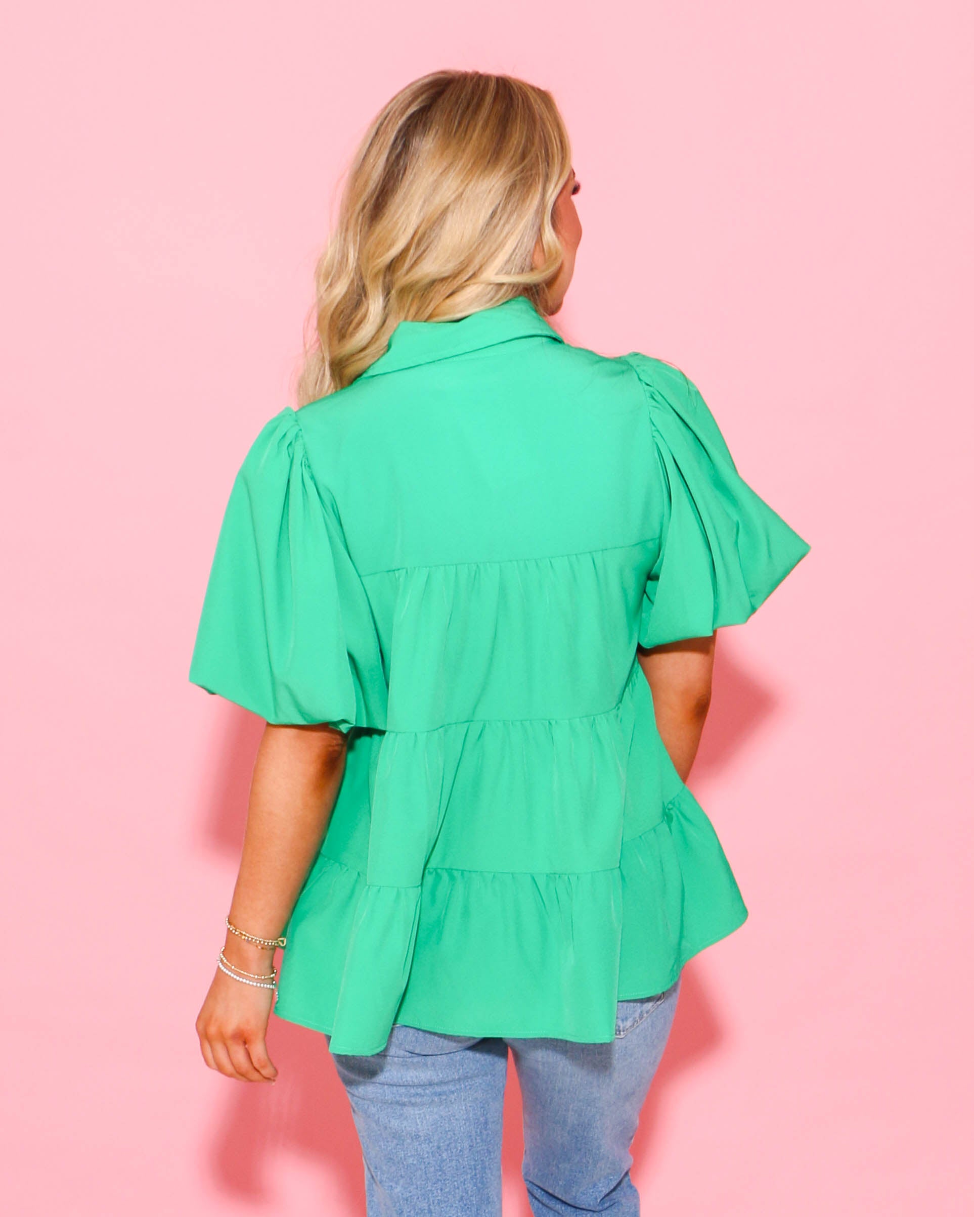 Collared Button Up Top in Green