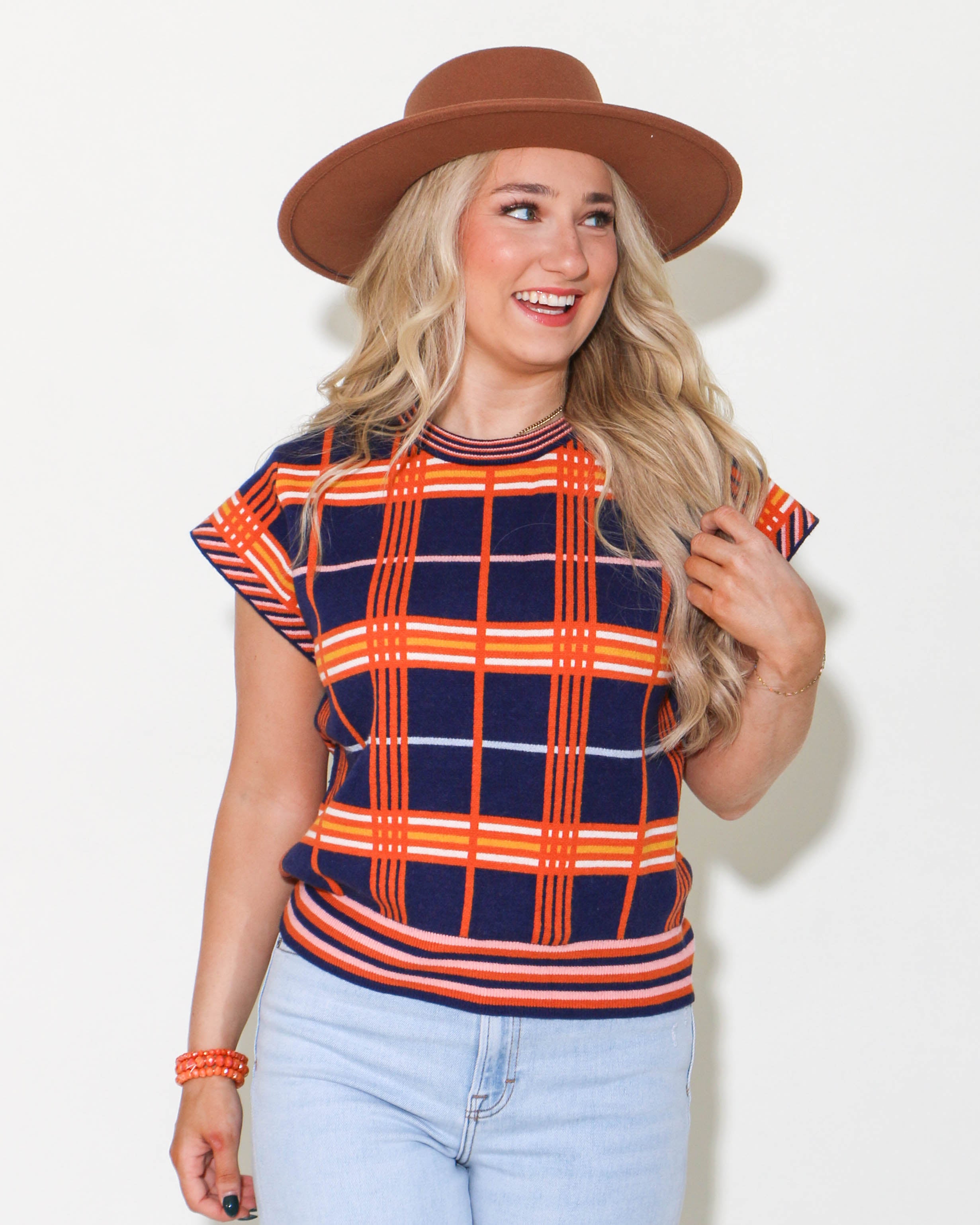 THML | Short Sleeve Plaid Top in Navy