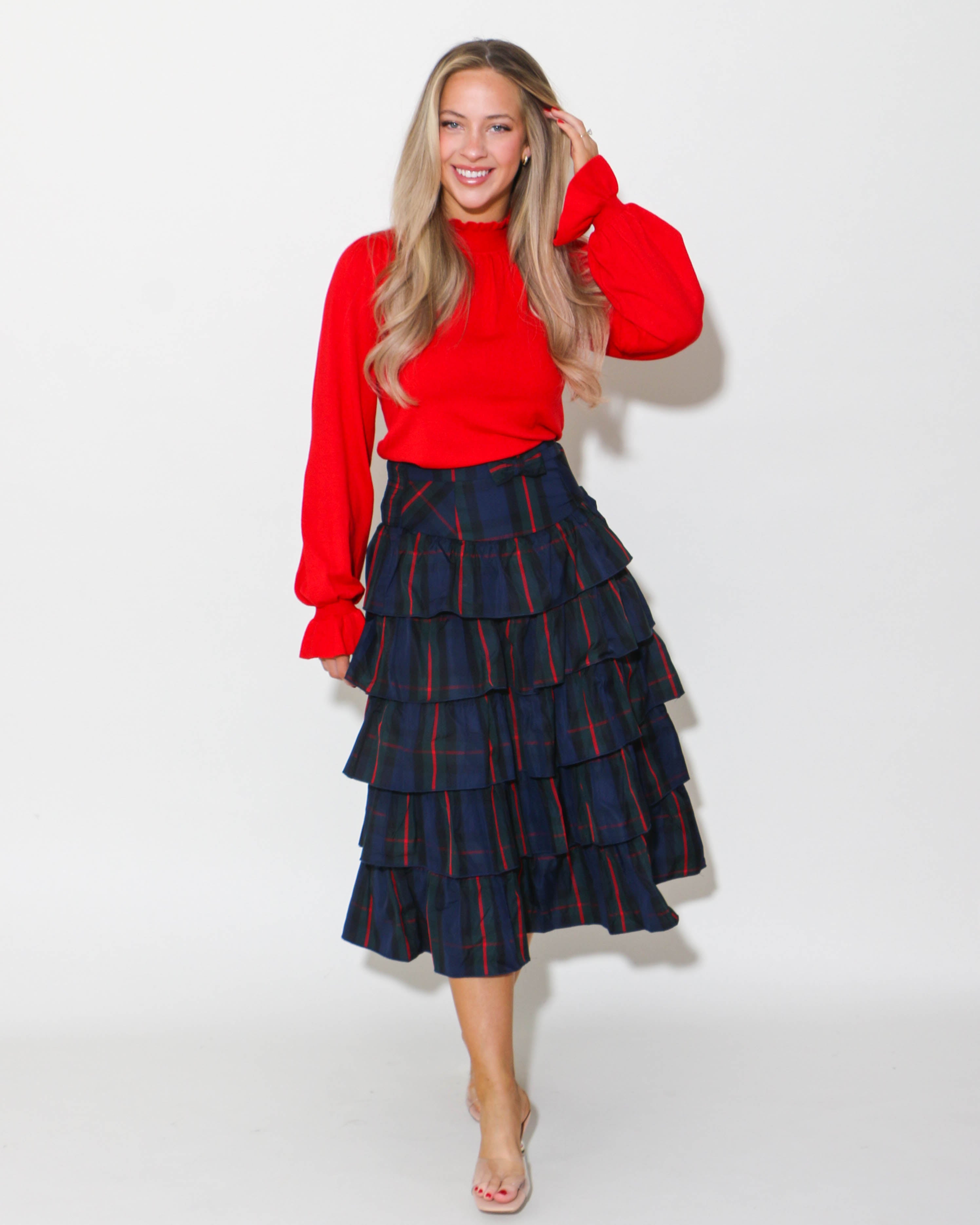 Ruffled Sweater Top in Red