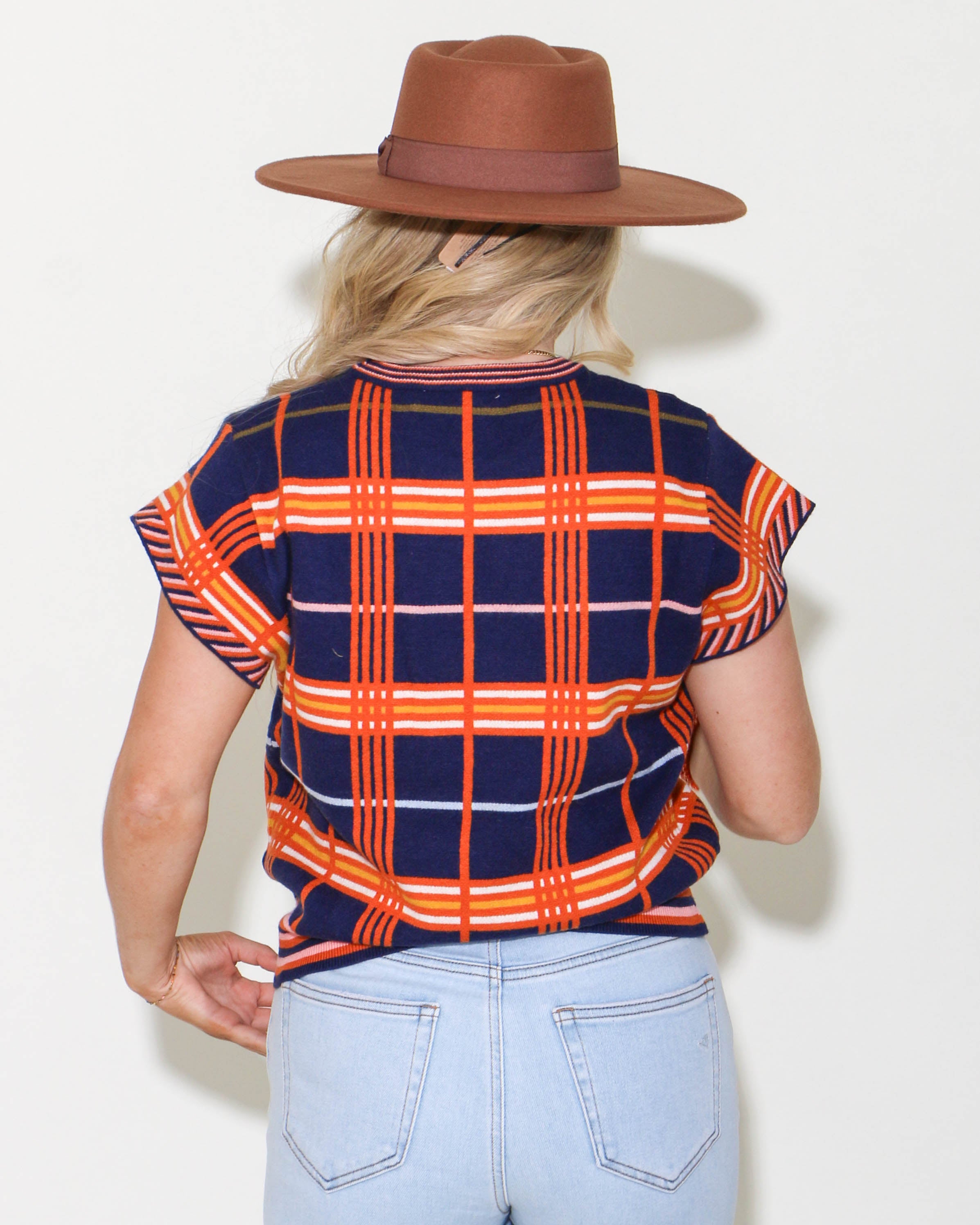 THML | Short Sleeve Plaid Top in Navy