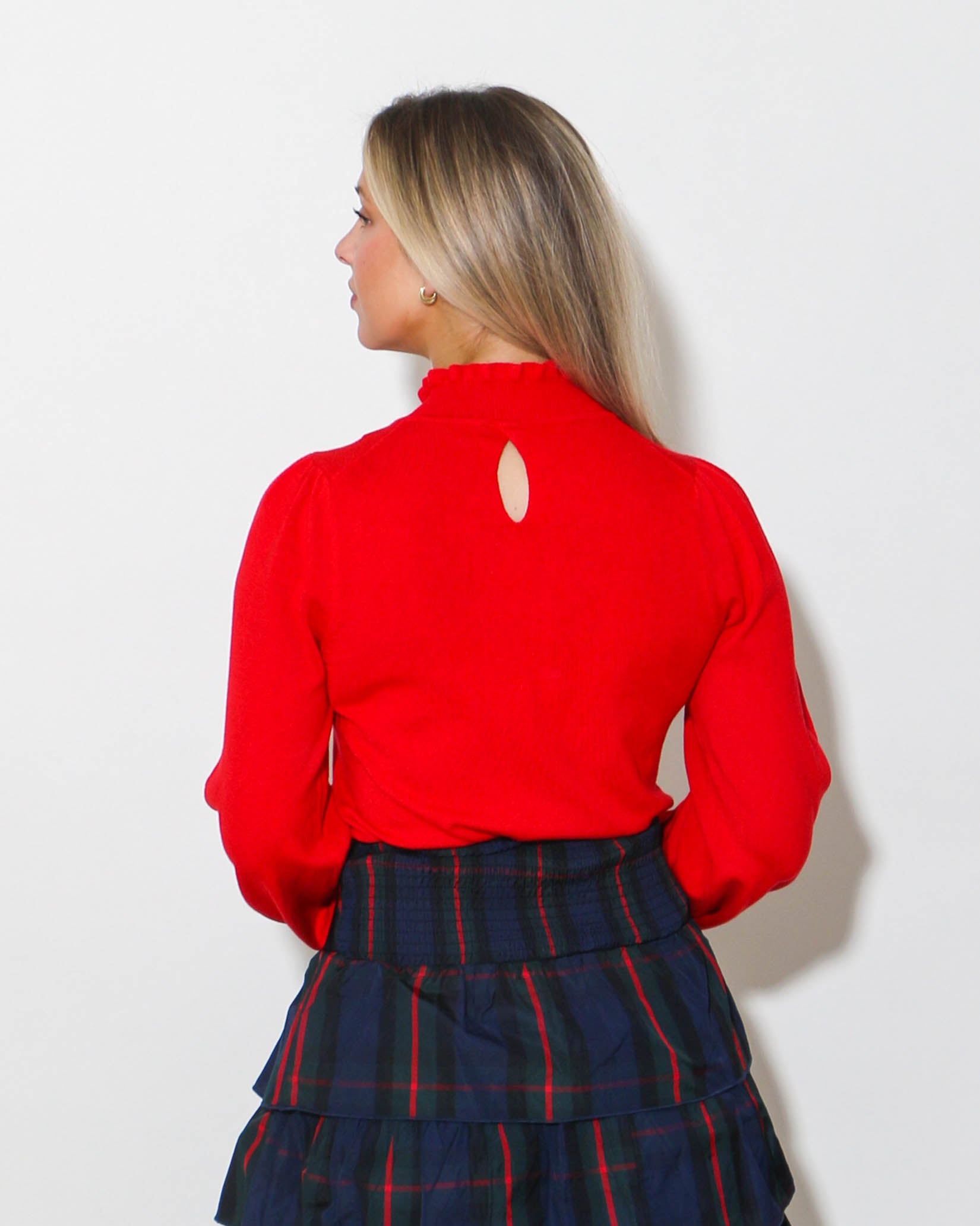 Ruffled Sweater Top in Red