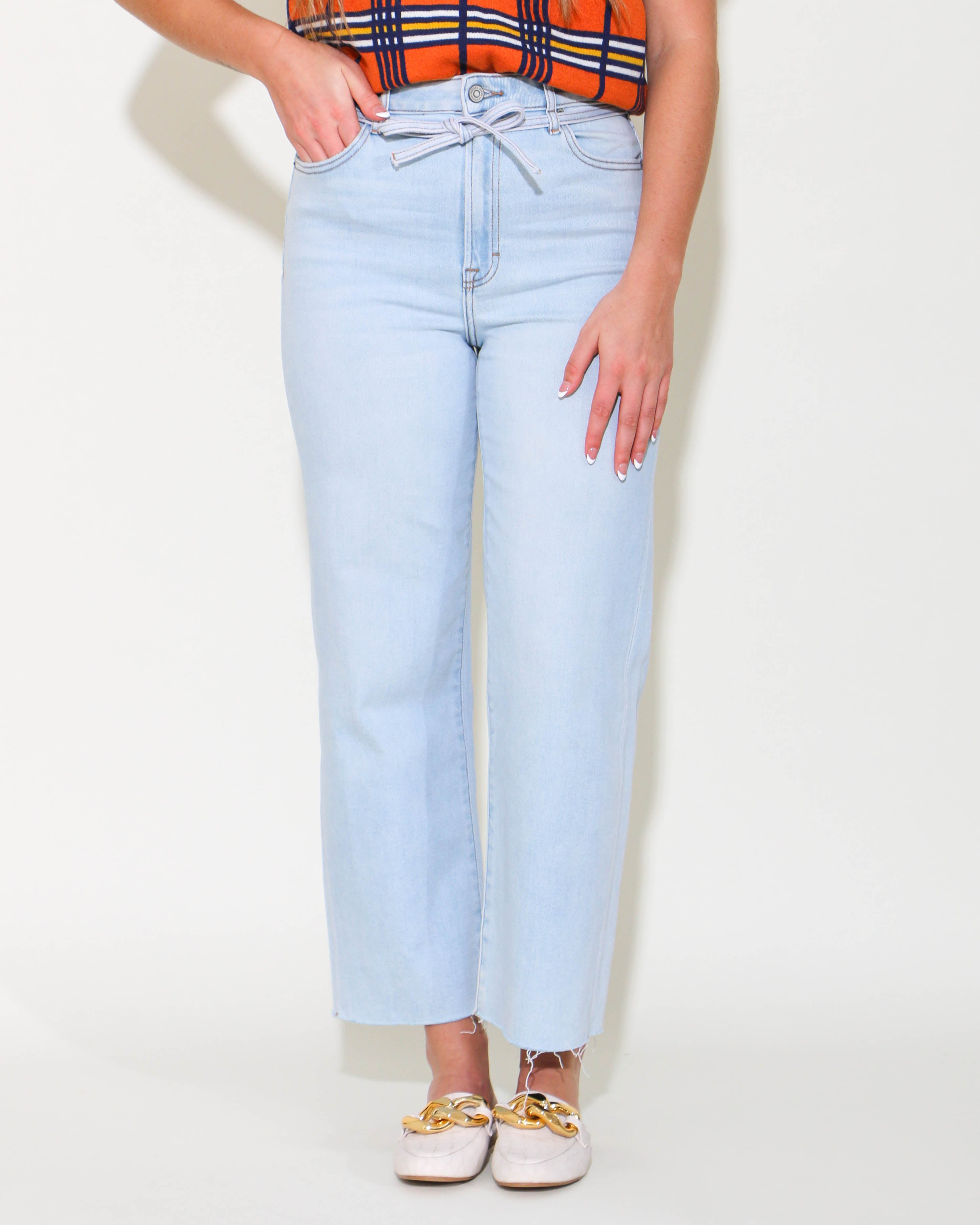 Light Wash Denim Tie Waist Stretch Jean