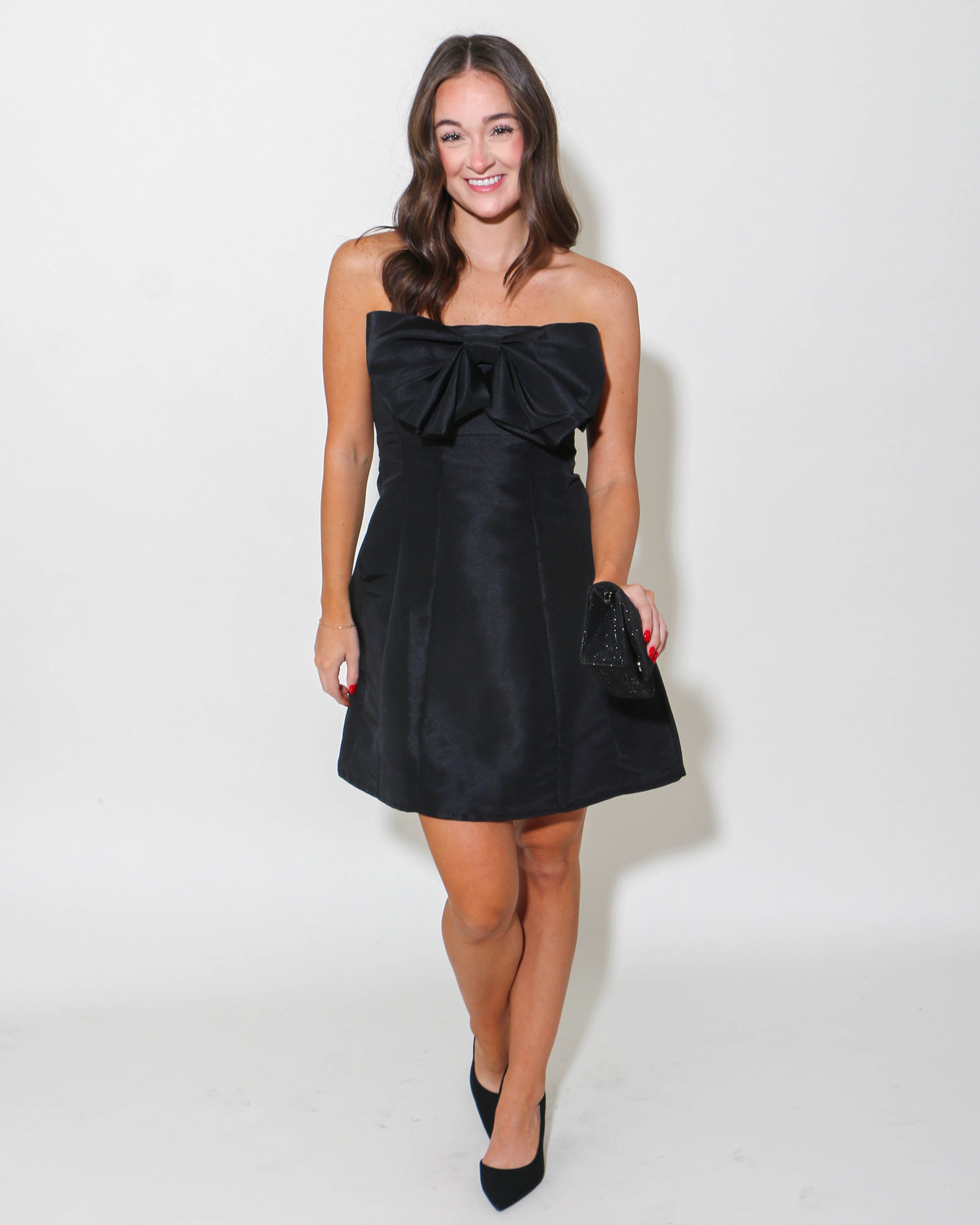 Strapless Bow A Line Mini Dress