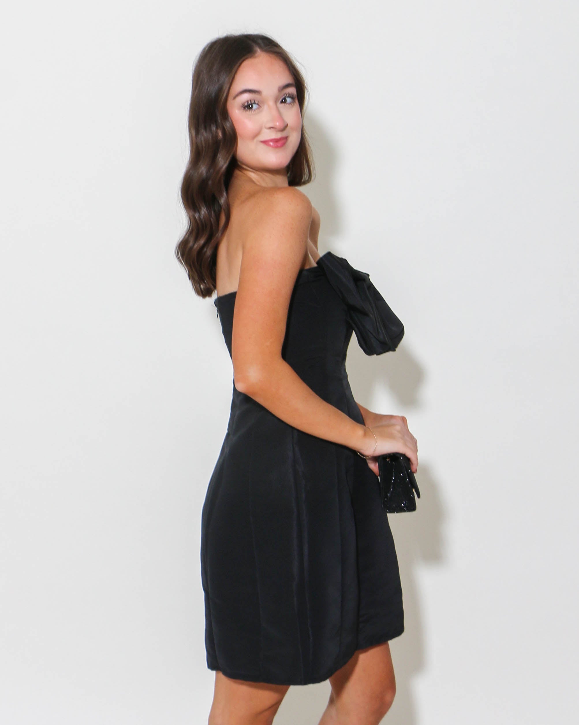 Strapless Bow A Line Mini Dress