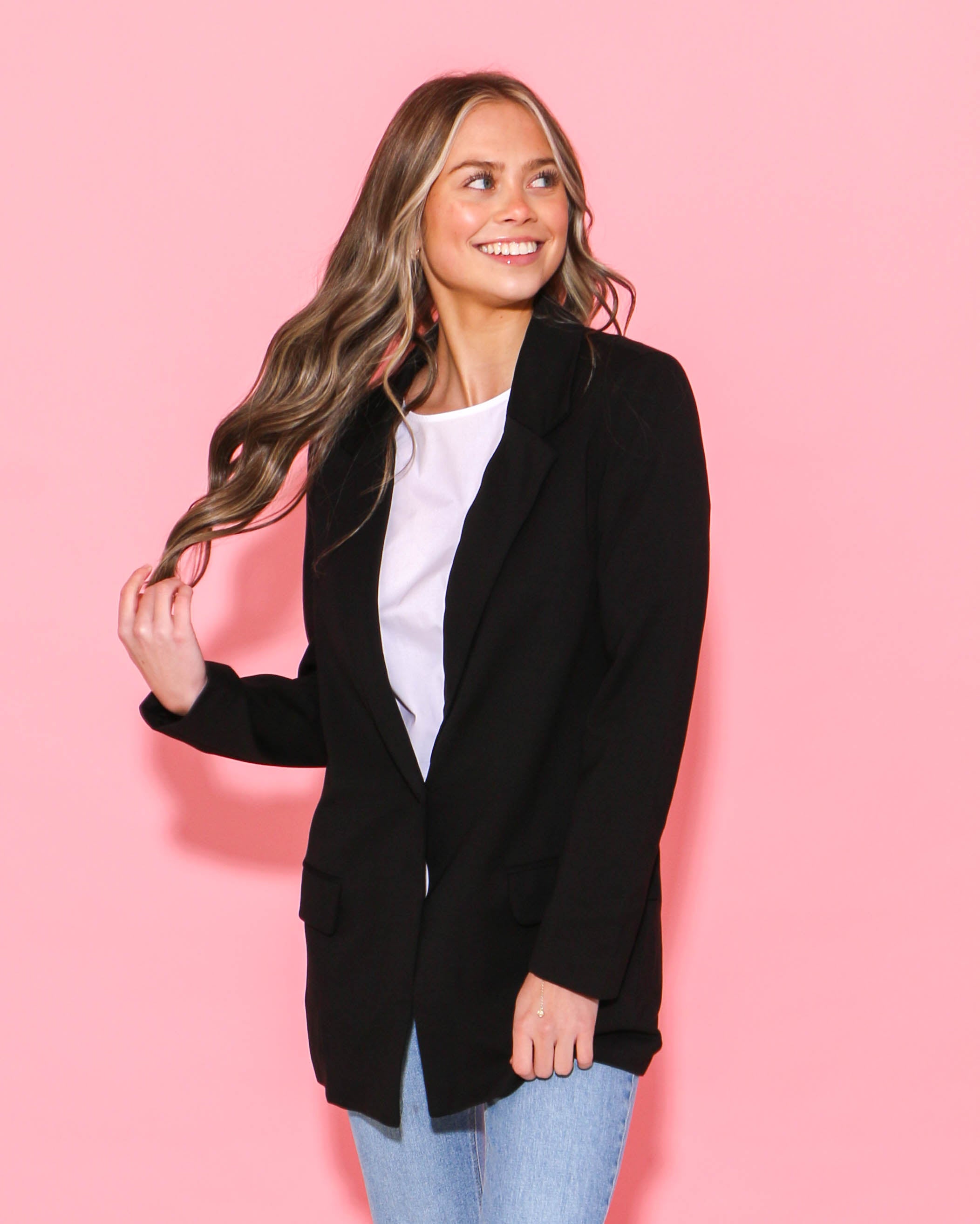 Stretch Knit Open Pocket Boyfriend Blazer