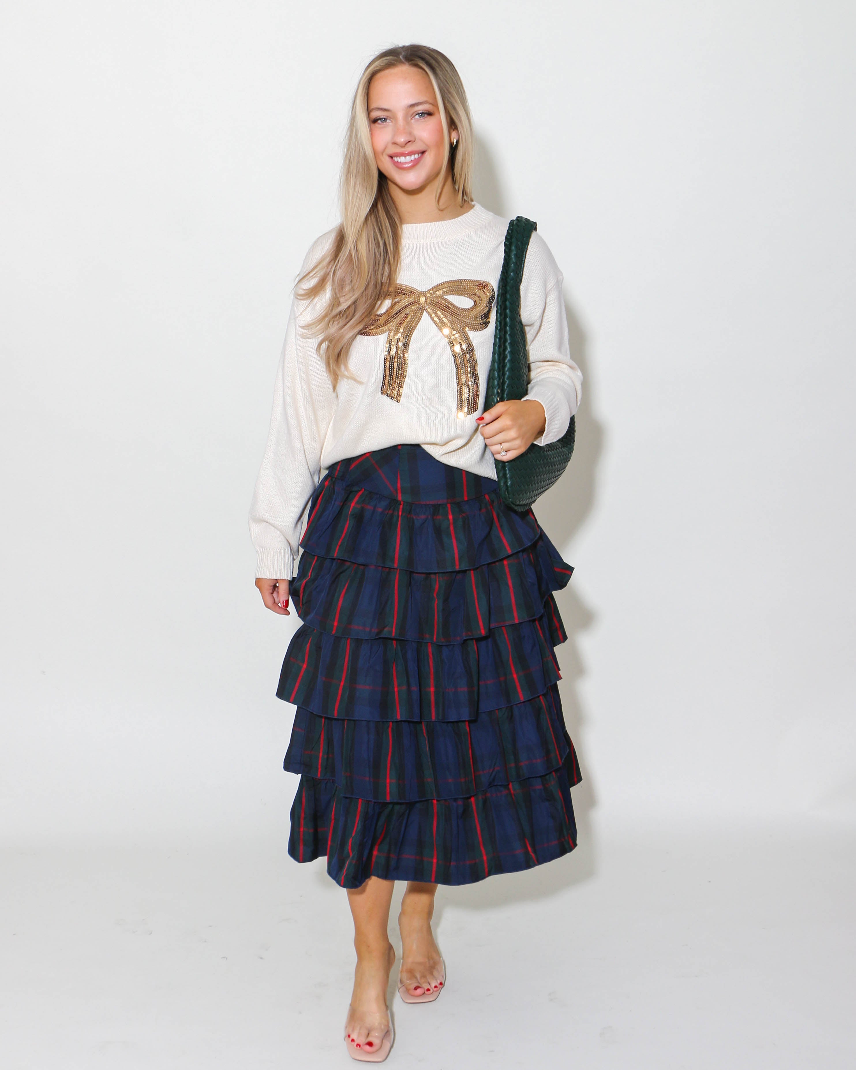 Navy and Green Multi Check Tiered Skirt