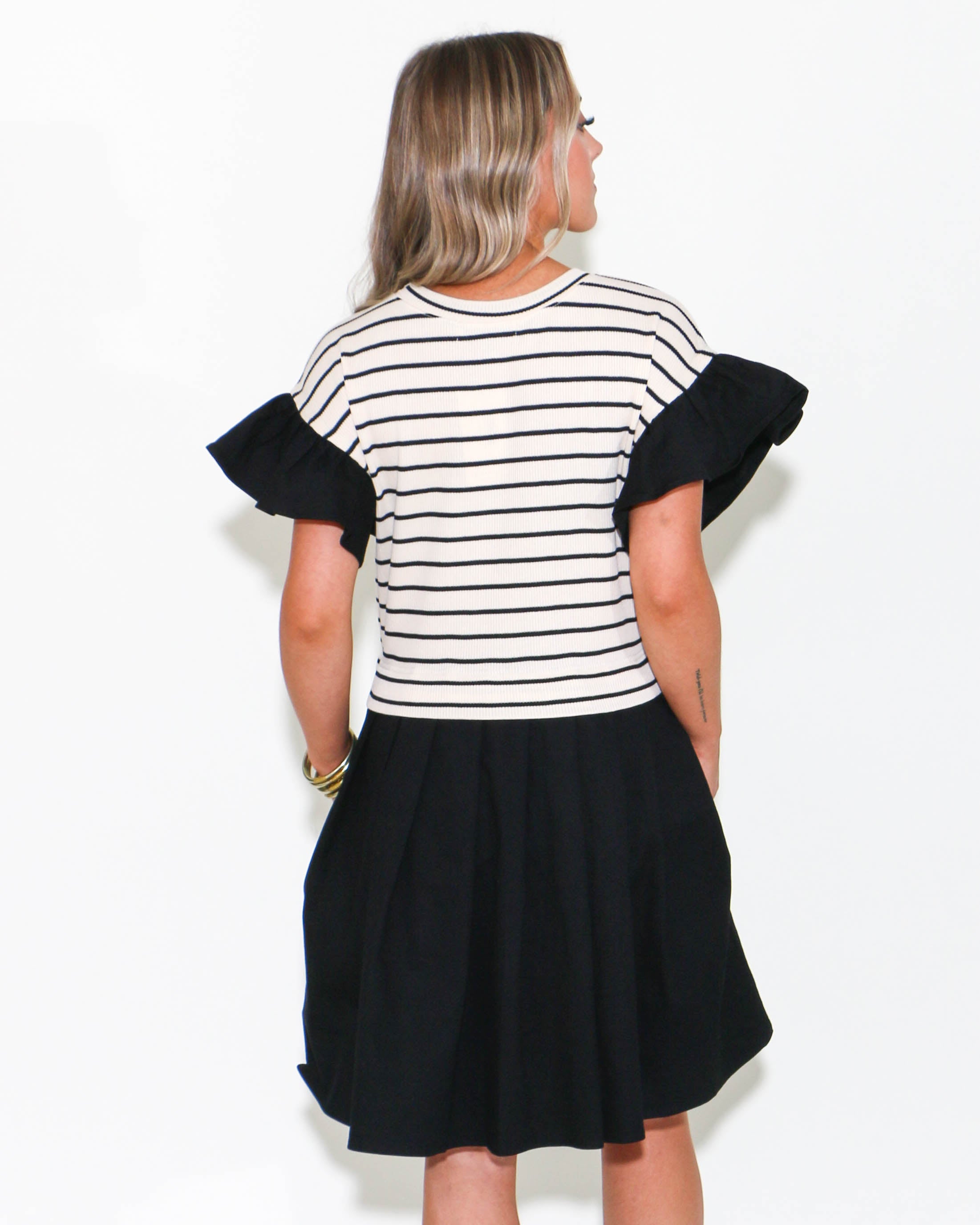 Stripe Short Ruffle Sleeve Mini Dress