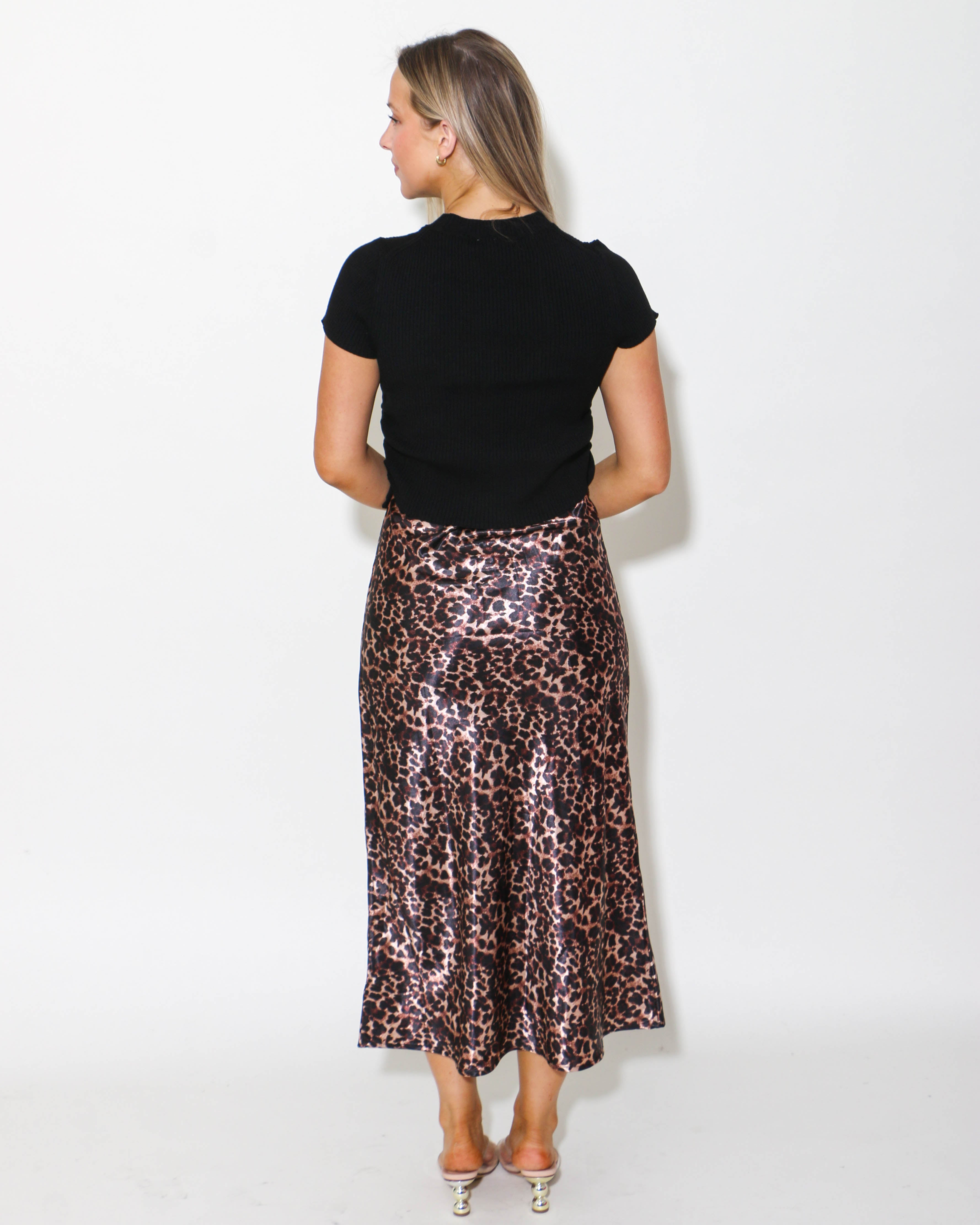 Leopard Satin Slip Dress with Knit Crop Top Set