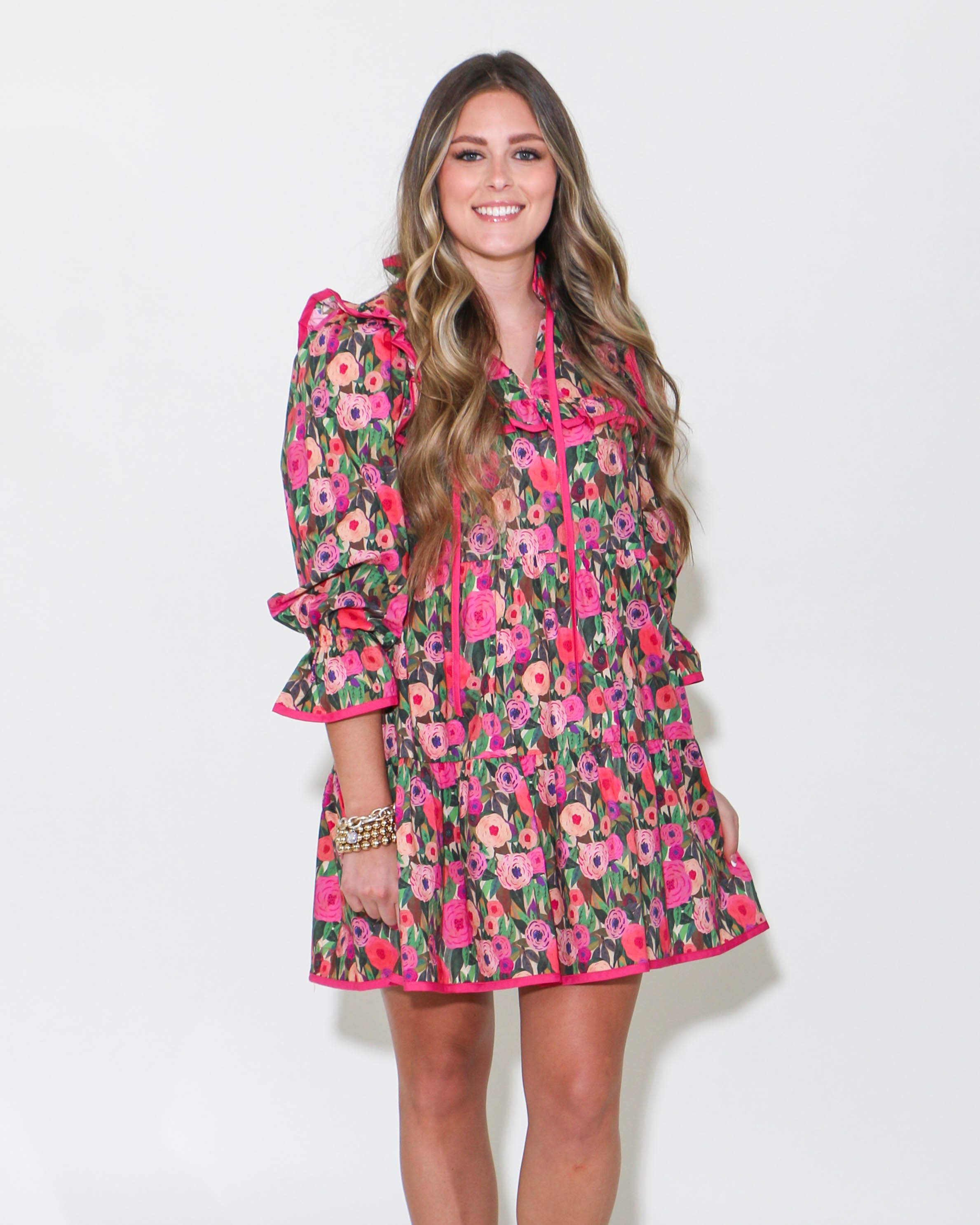 Floral Ruffled Trim Detail Dress