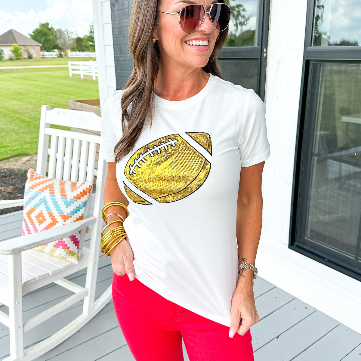 Let's Go! Football Sequin Cropped T-Shirt