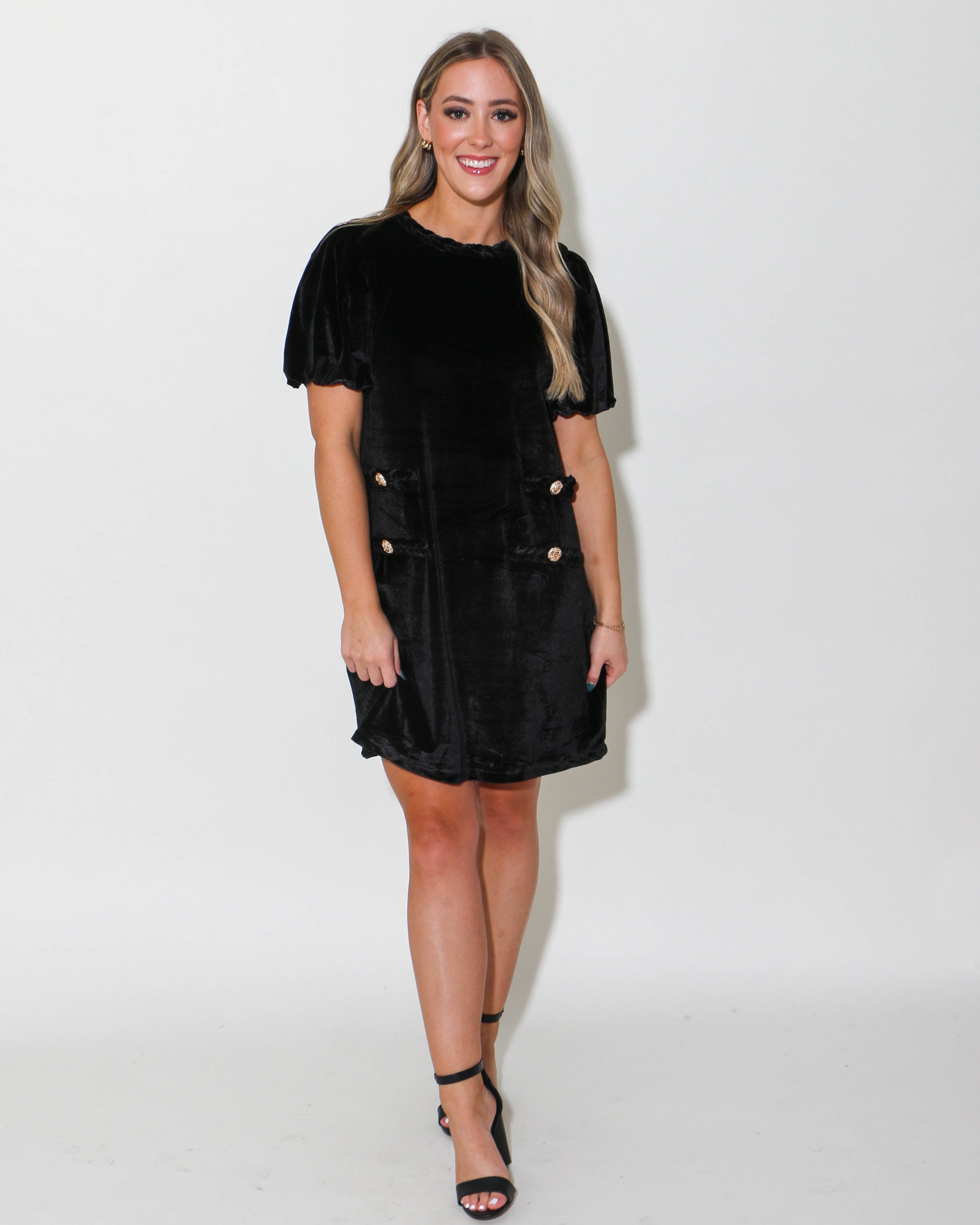 Black Puff Sleeve Velvet Mini Dress