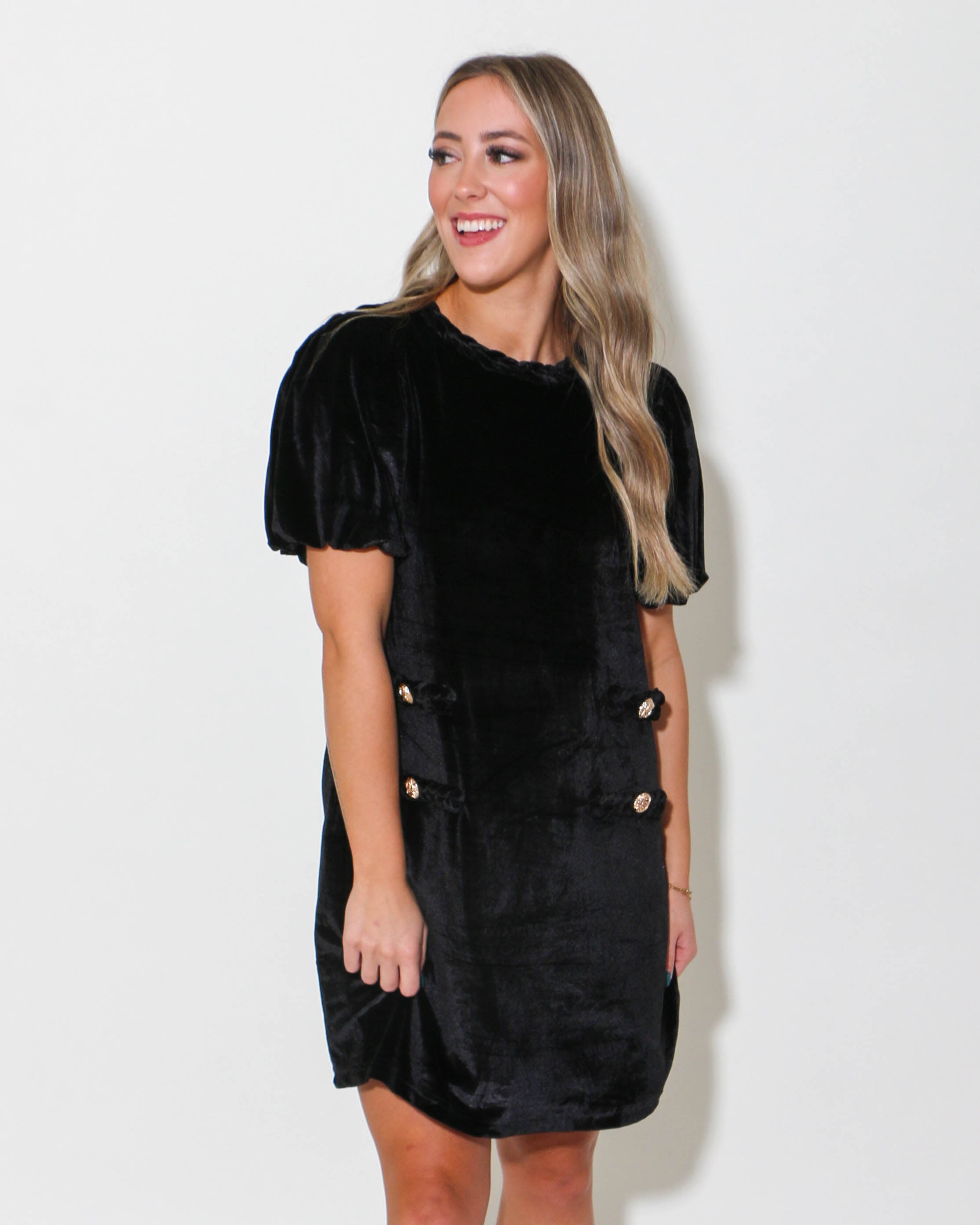 Black Puff Sleeve Velvet Mini Dress