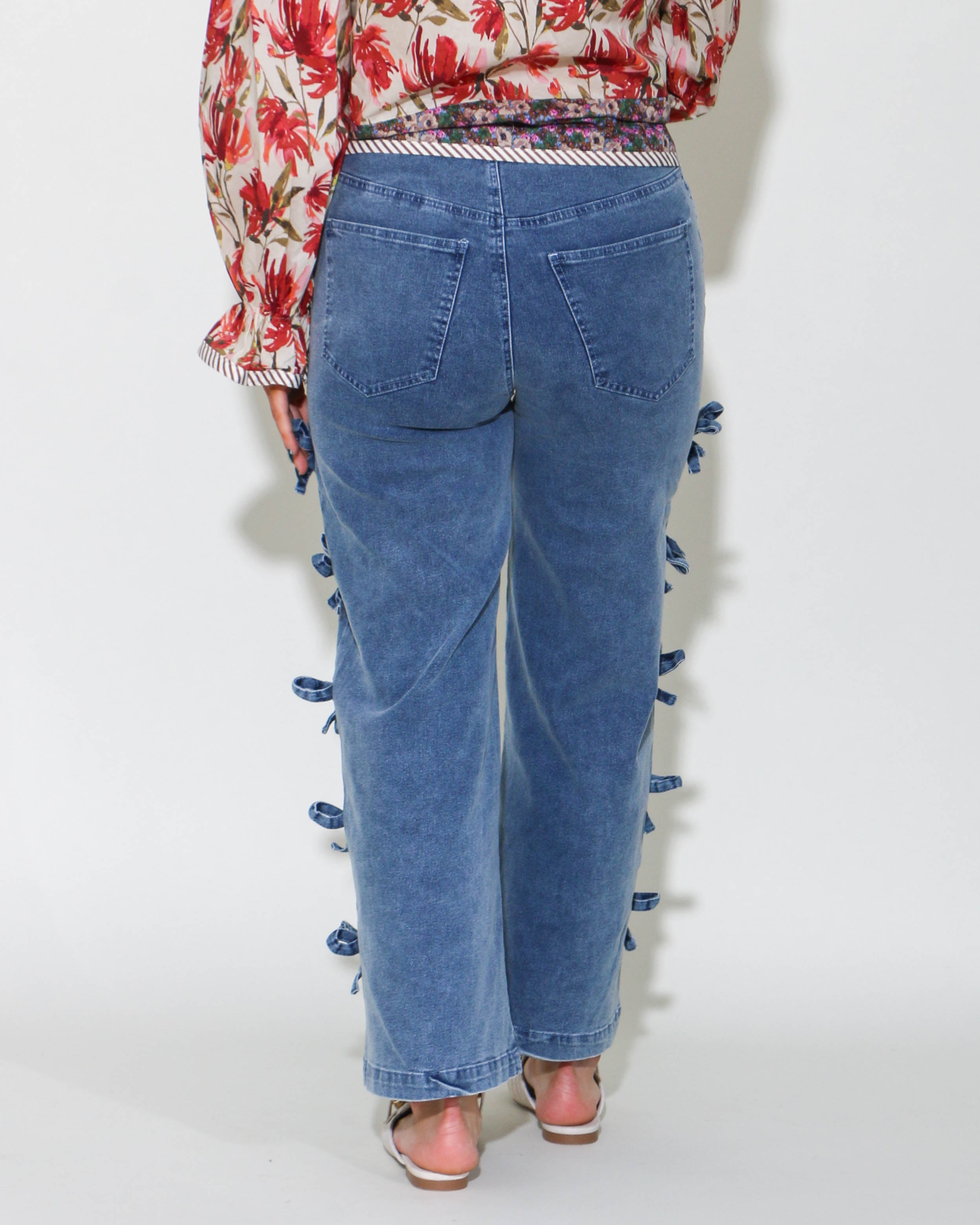 Mid-Rise Denim Bow Jeans